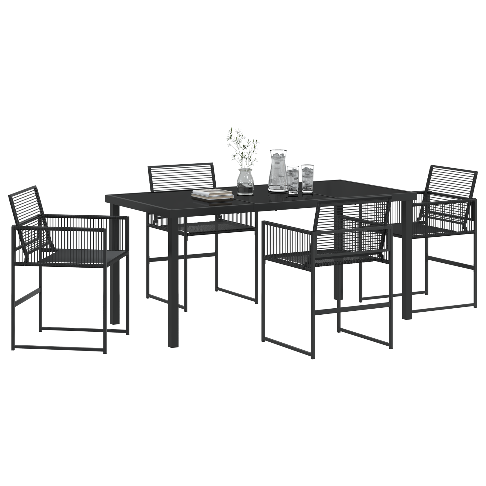 Set de Masă pentru Grădină 5 Piese Negru Rattan PE GartenMobel Dekor