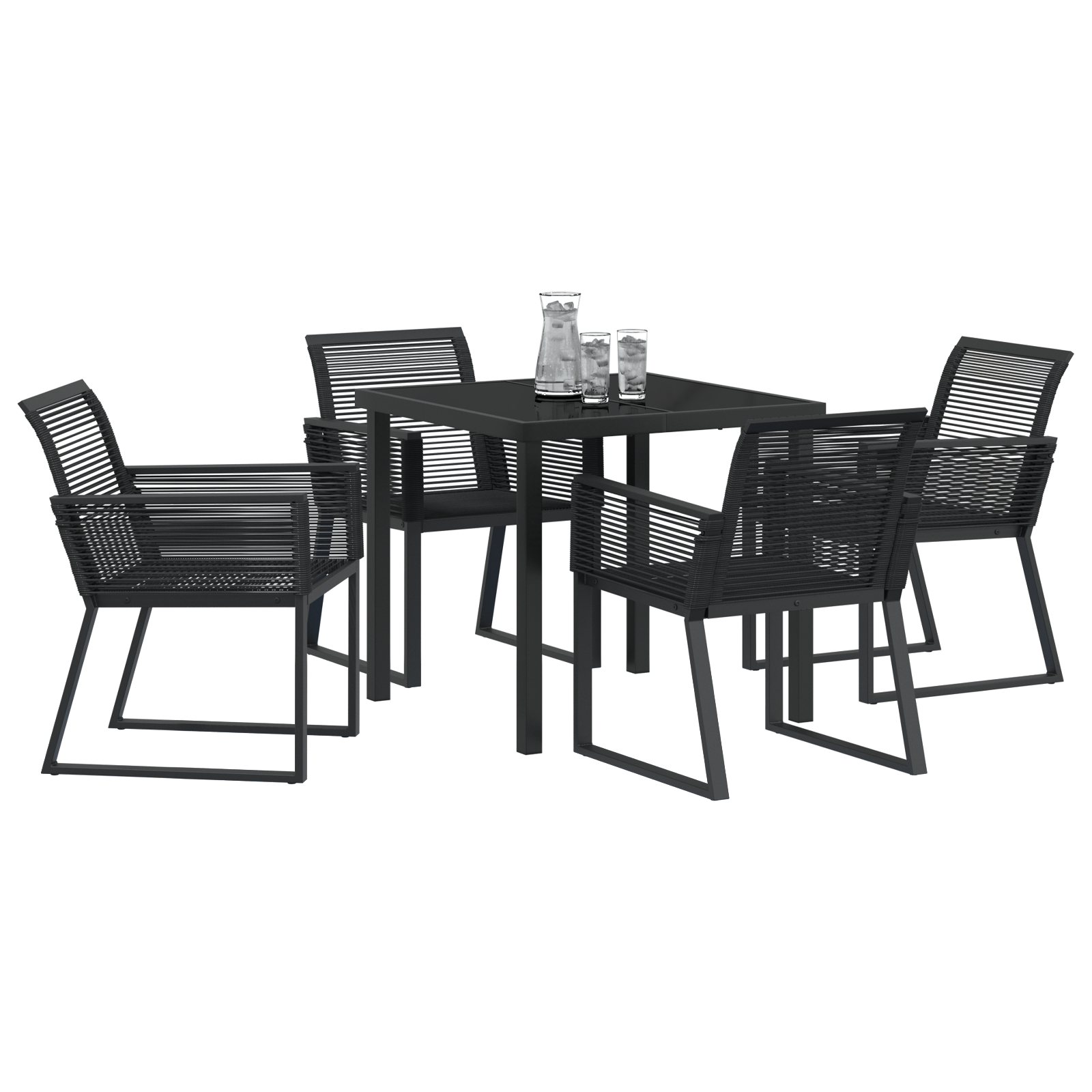Set de Mese de Grădină pe 5 Piese Negru Răchită PE GartenMobel Dekor