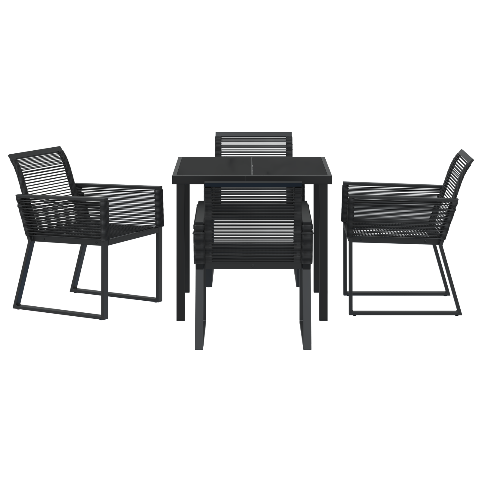 Set de Mese de Grădină pe 5 Piese Negru Răchită PE GartenMobel Dekor