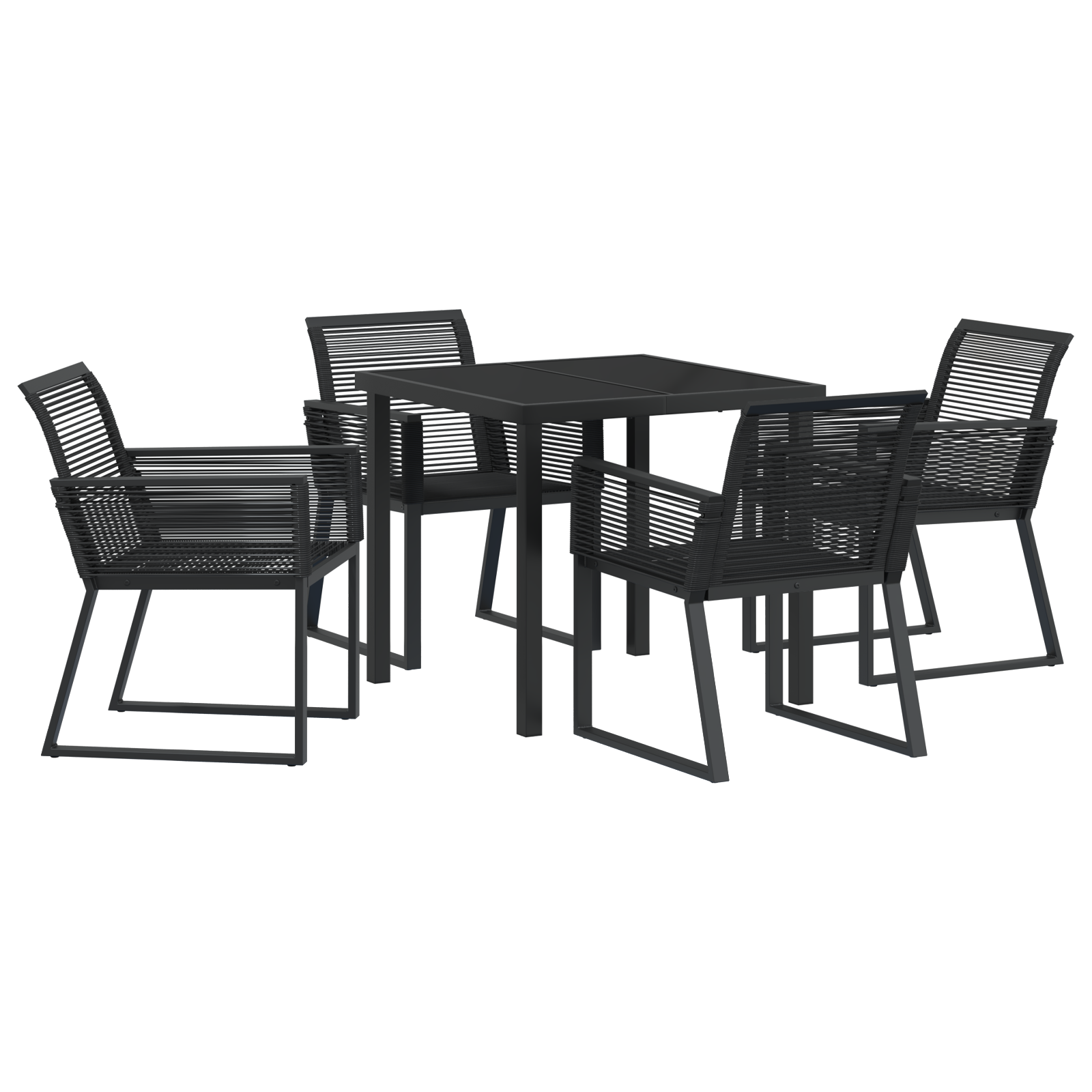 Set de Mese de Grădină pe 5 Piese Negru Răchită PE GartenMobel Dekor