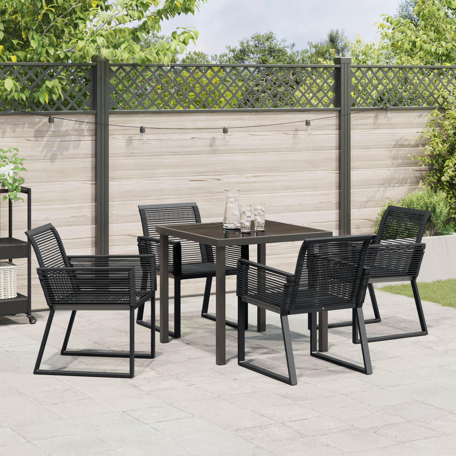 Set de Mese de Grădină pe 5 Piese Negru Răchită PE GartenMobel Dekor