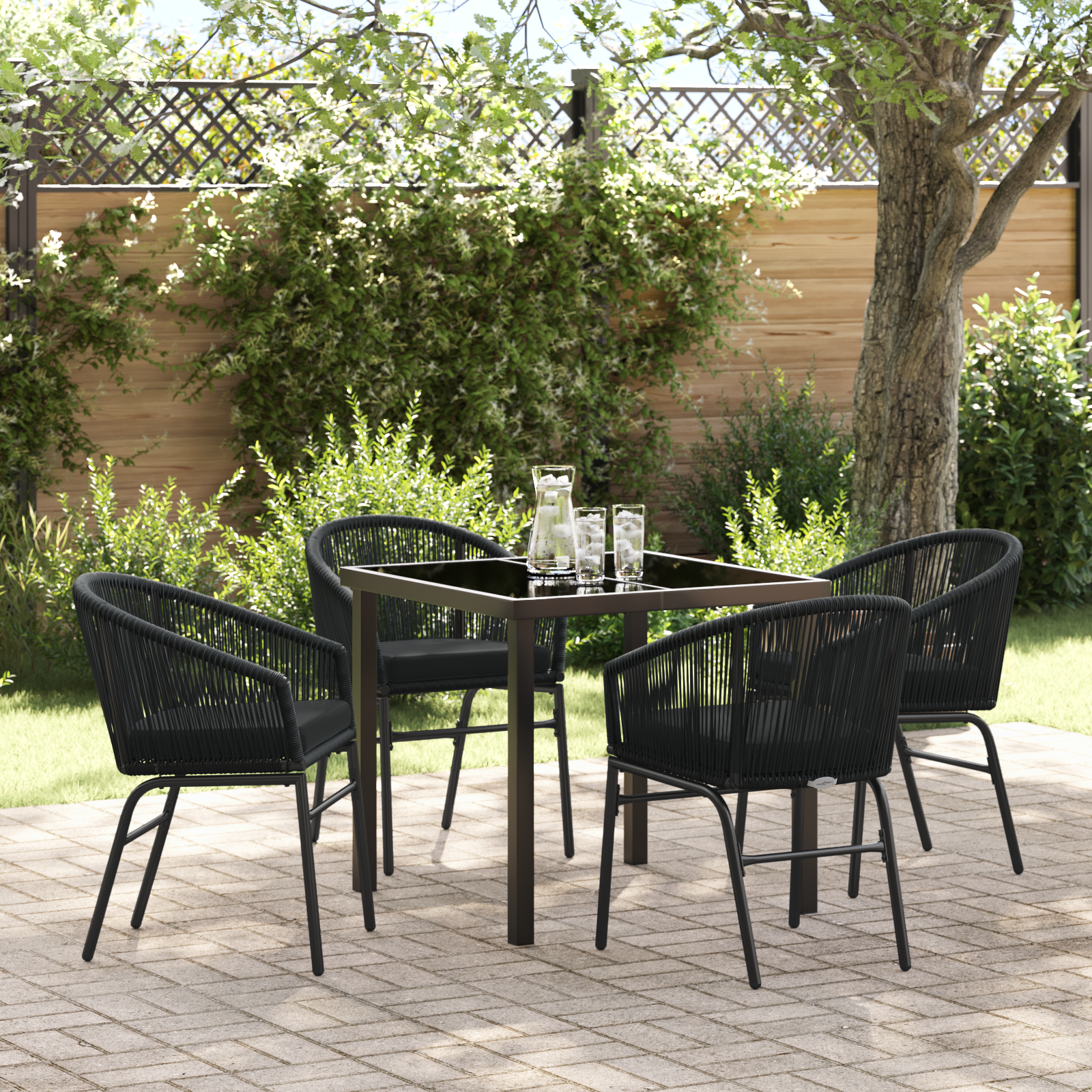 Set de dining de grădină 5 piese Negru Rattan Poliester GartenMobel Dekor