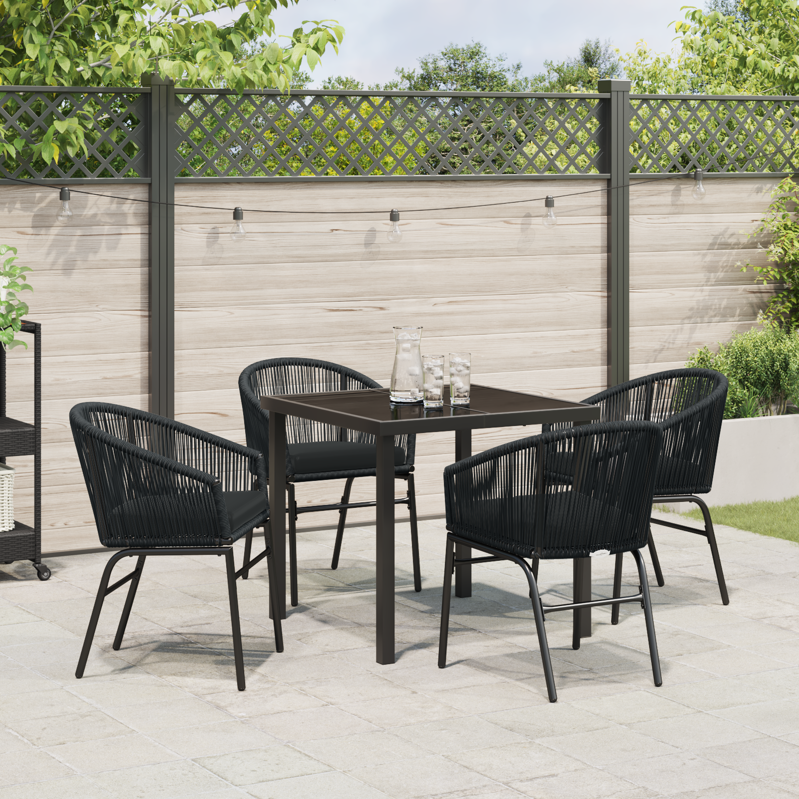 Set de dining de grădină 5 piese Negru Rattan Poliester GartenMobel Dekor