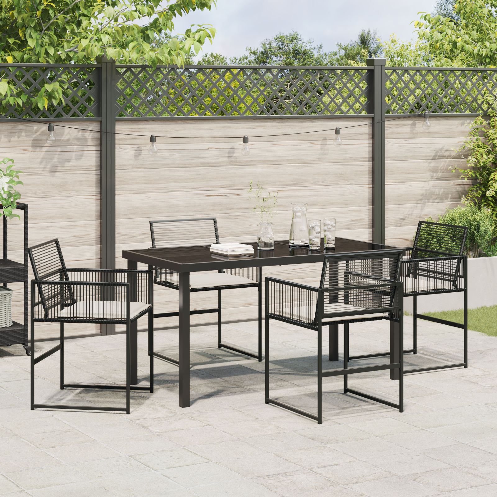 Set de dining de grădină 5 piese cu perne, Negru Poliratan GartenMobel Dekor