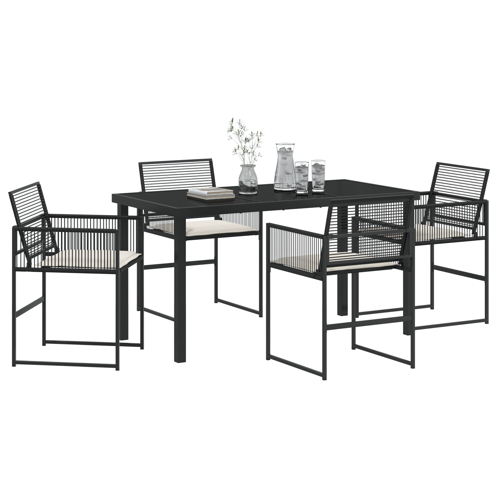 Set de dining de grădină 5 piese cu perne, Negru Poliratan GartenMobel Dekor