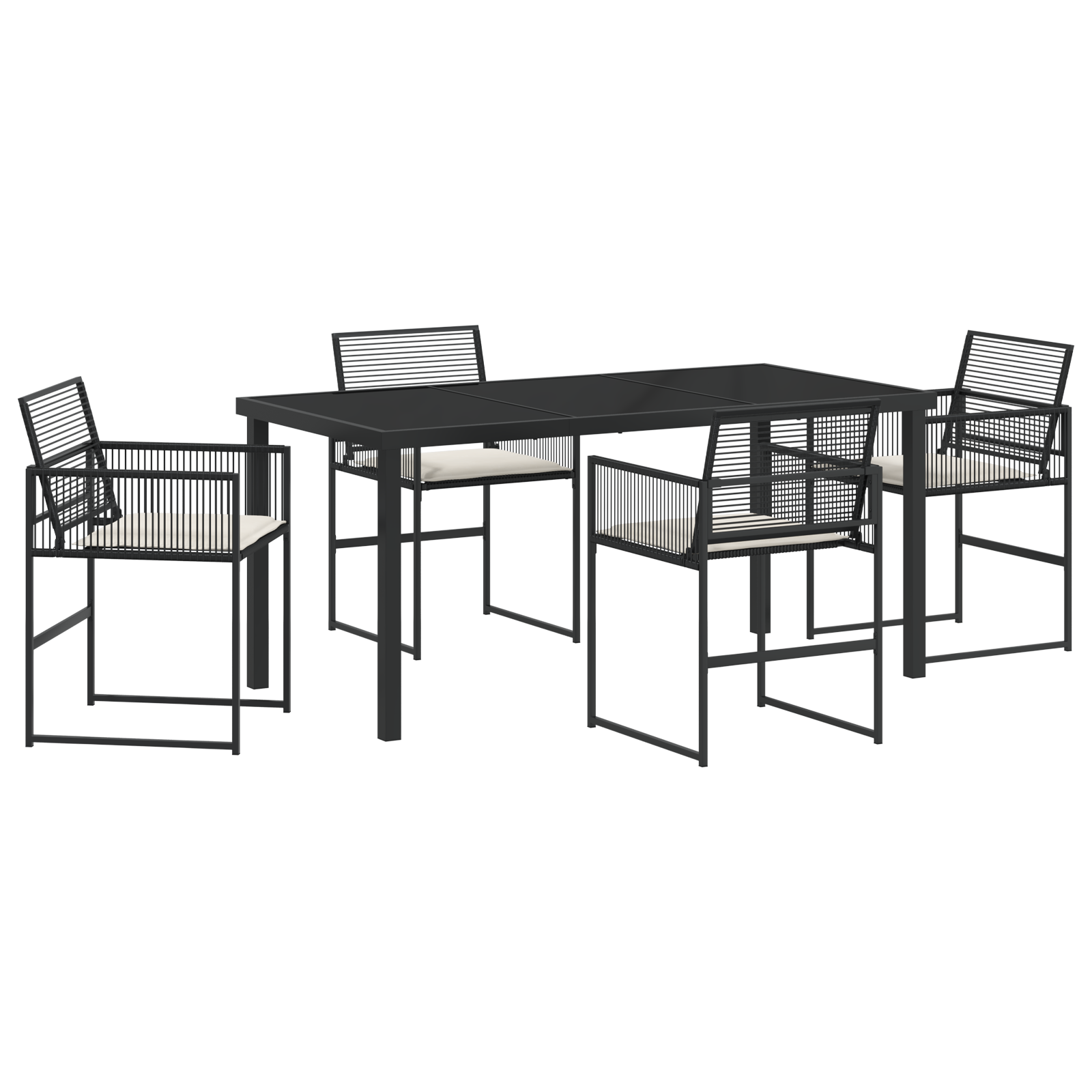 Set de dining de grădină de 5 piese cu perne Ratan poliester negru GartenMobel Dekor