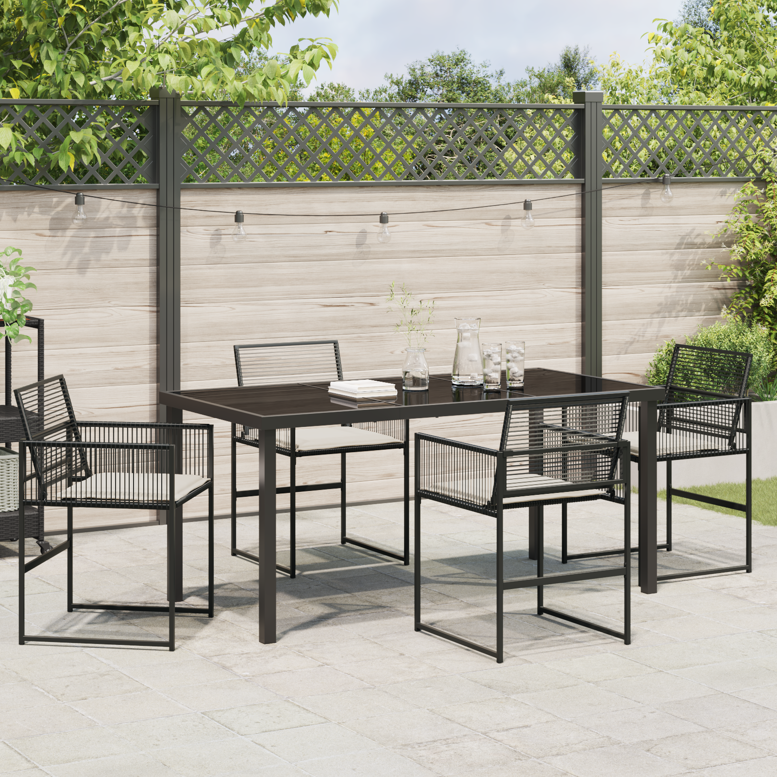 Set de dining de grădină de 5 piese cu perne Ratan poliester negru GartenMobel Dekor