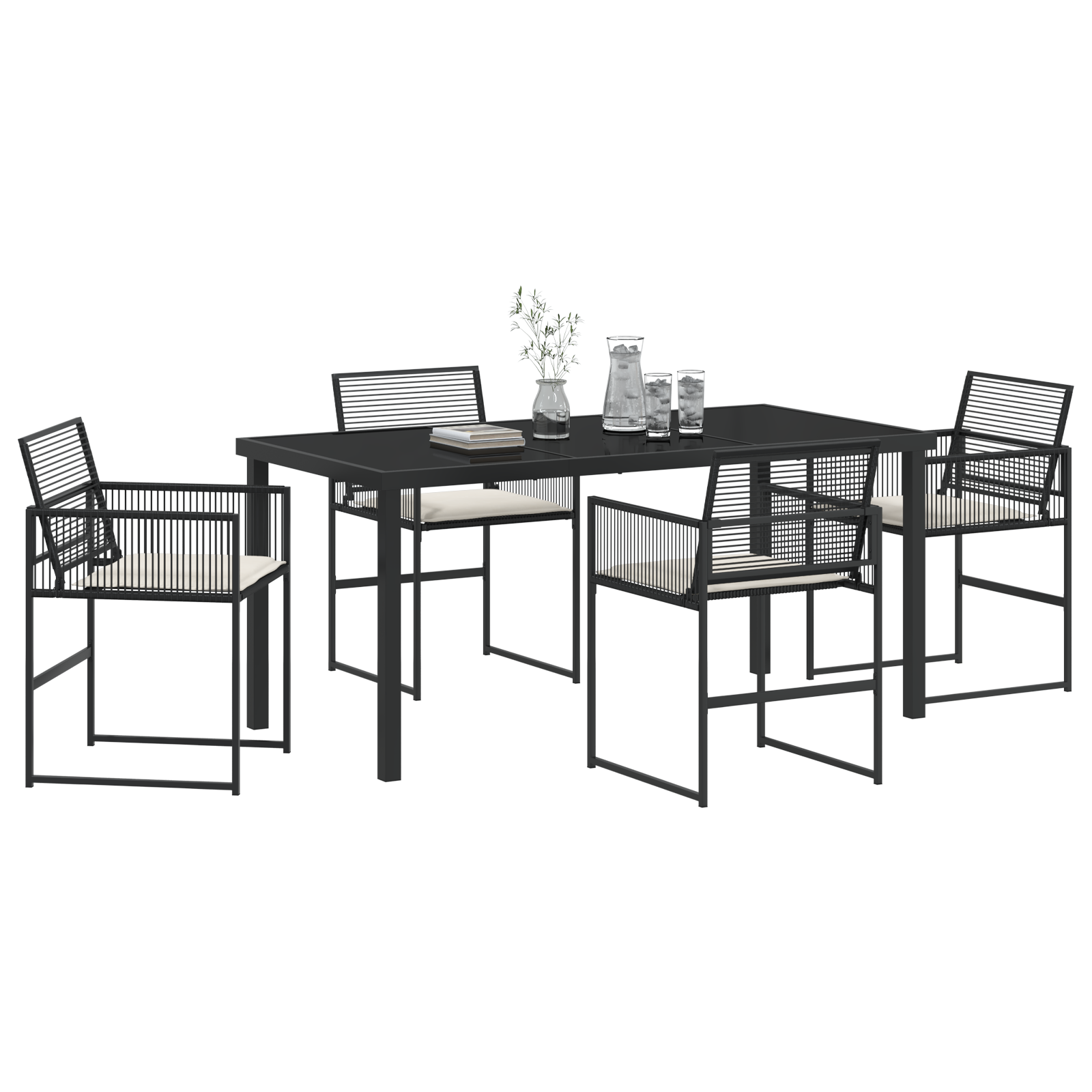 Set de dining de grădină de 5 piese cu perne Ratan poliester negru GartenMobel Dekor