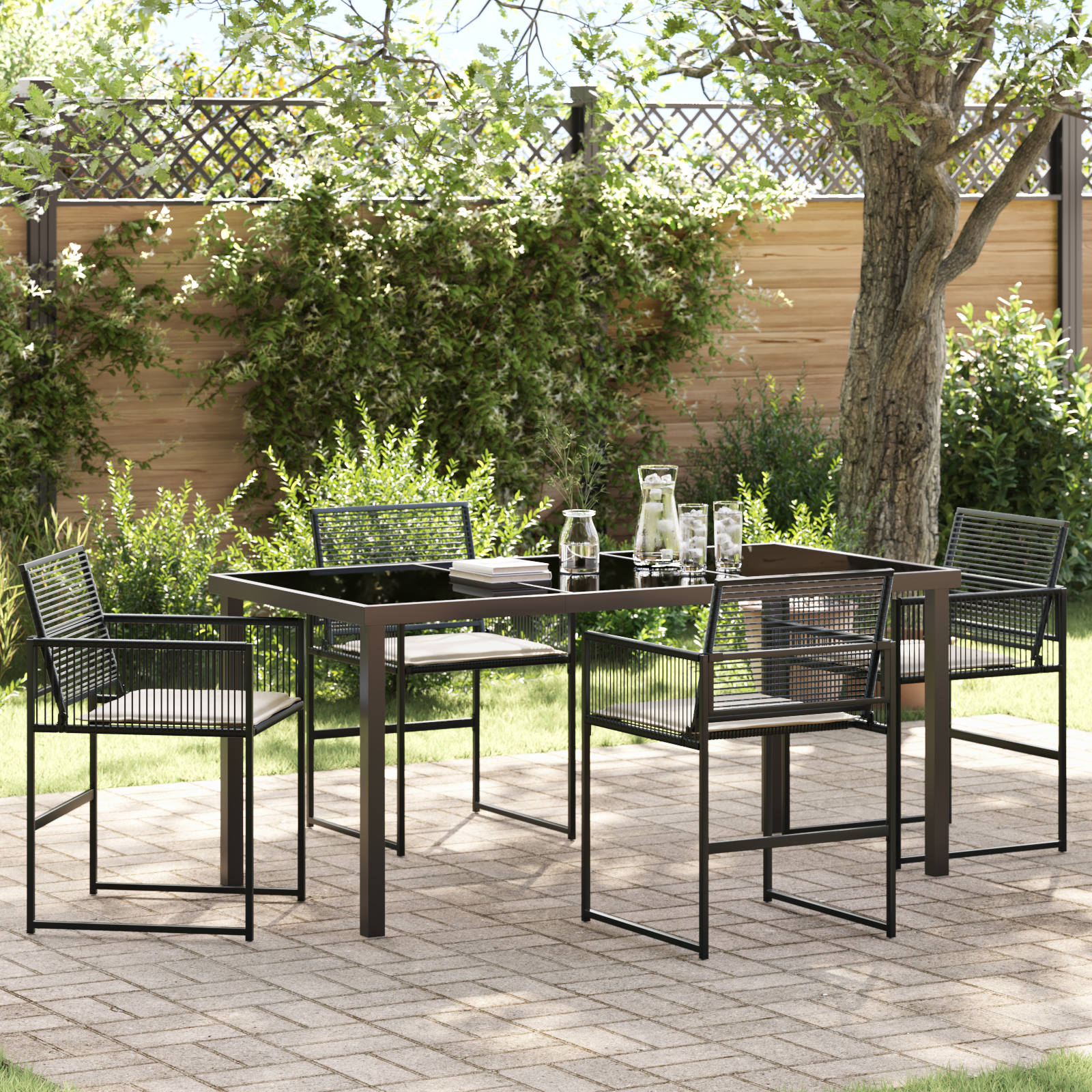 Set de dining de grădină de 5 piese cu perne Ratan poliester negru GartenMobel Dekor