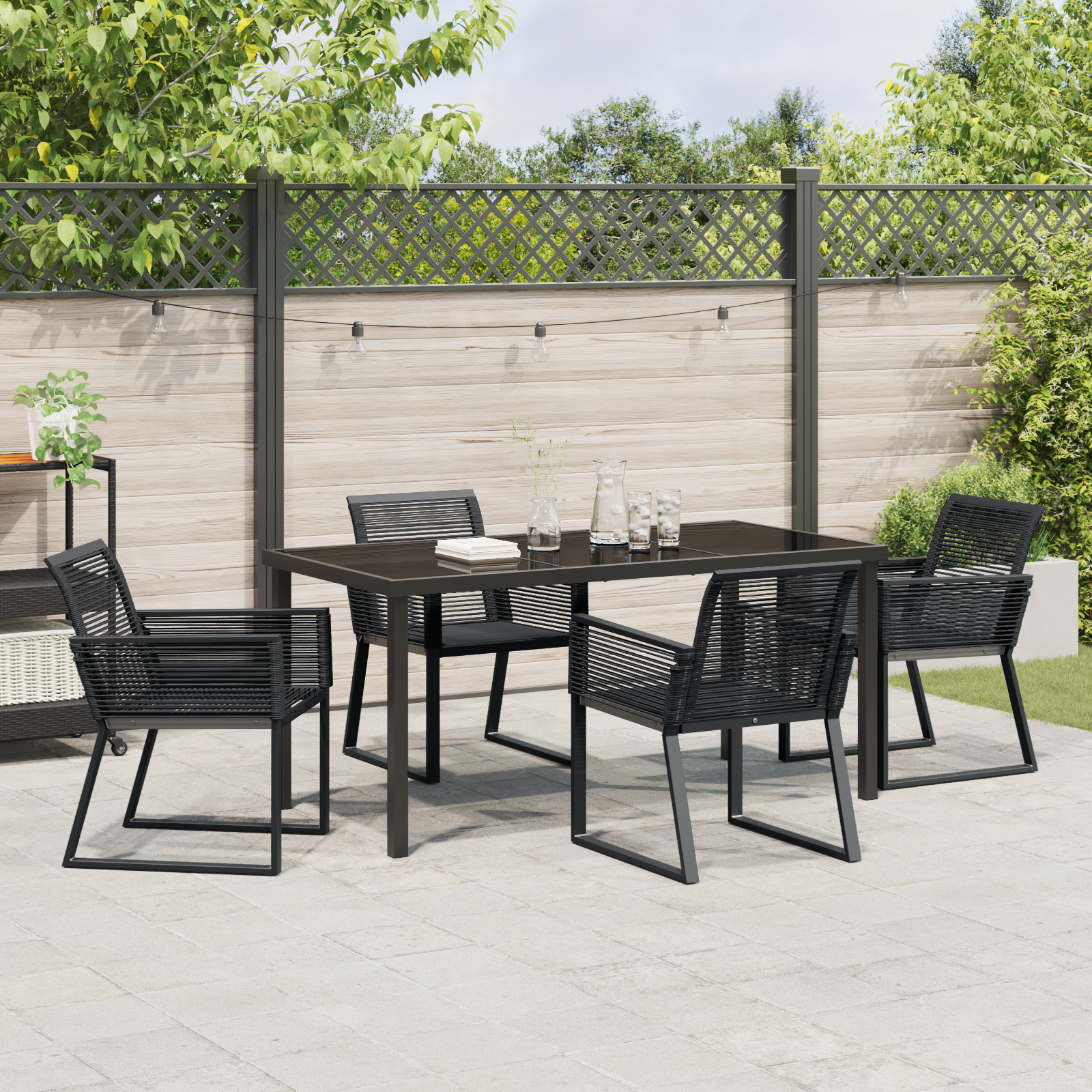 Set de dining pentru grădină , 5 piese, negru, ratan GartenMobel Dekor