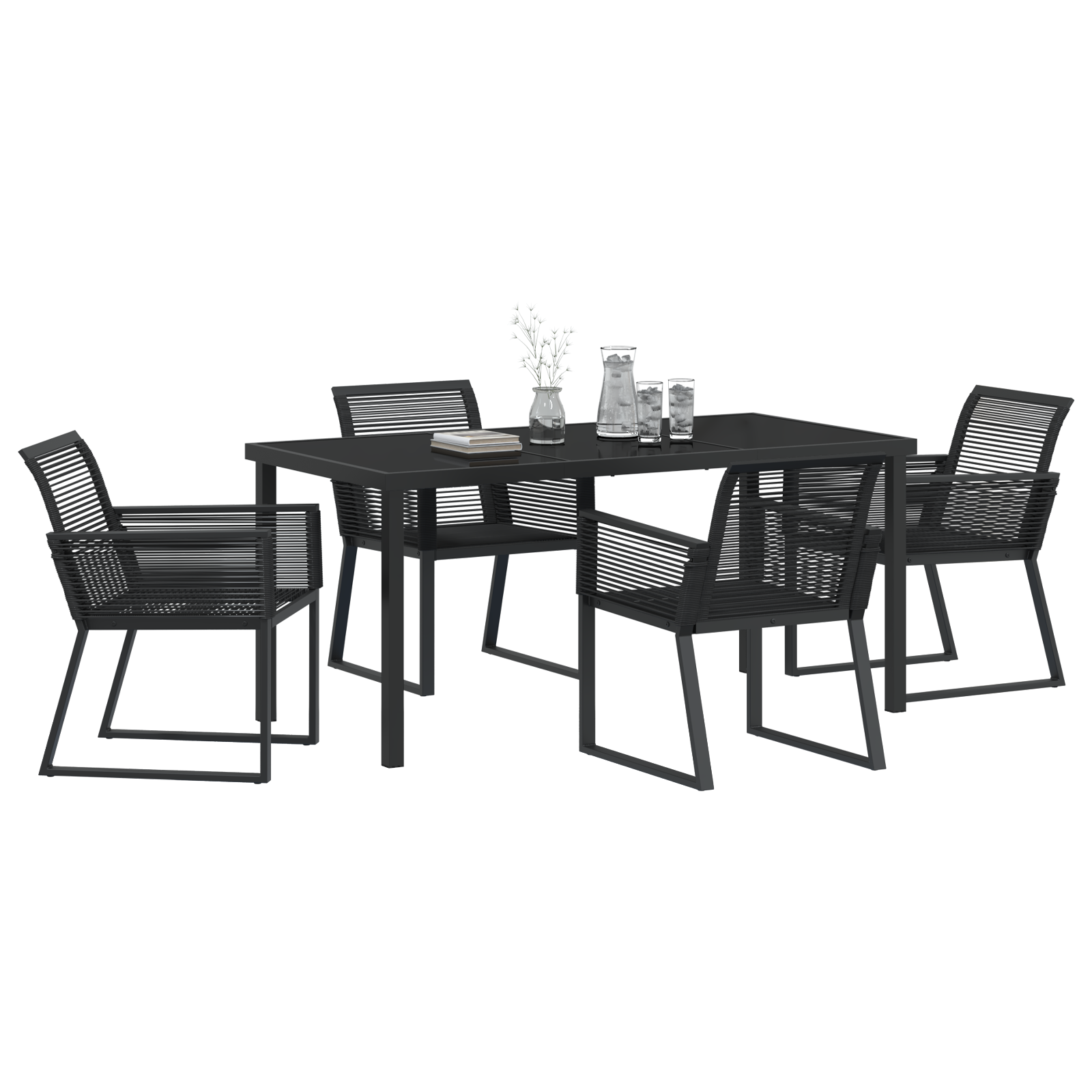 Set de dining pentru grădină , 5 piese, negru, ratan GartenMobel Dekor