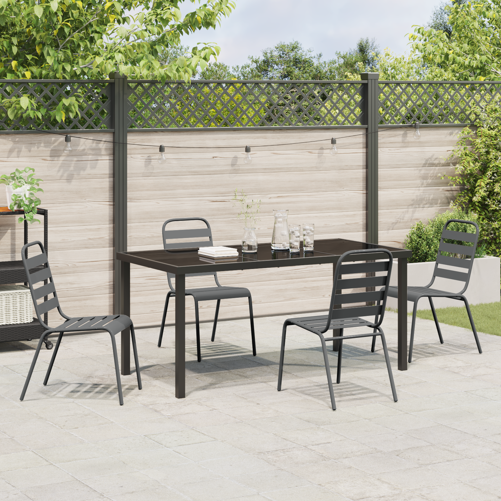 Set de dining pentru grădină 5 Piese Gri Închis Oțel GartenMobel Dekor