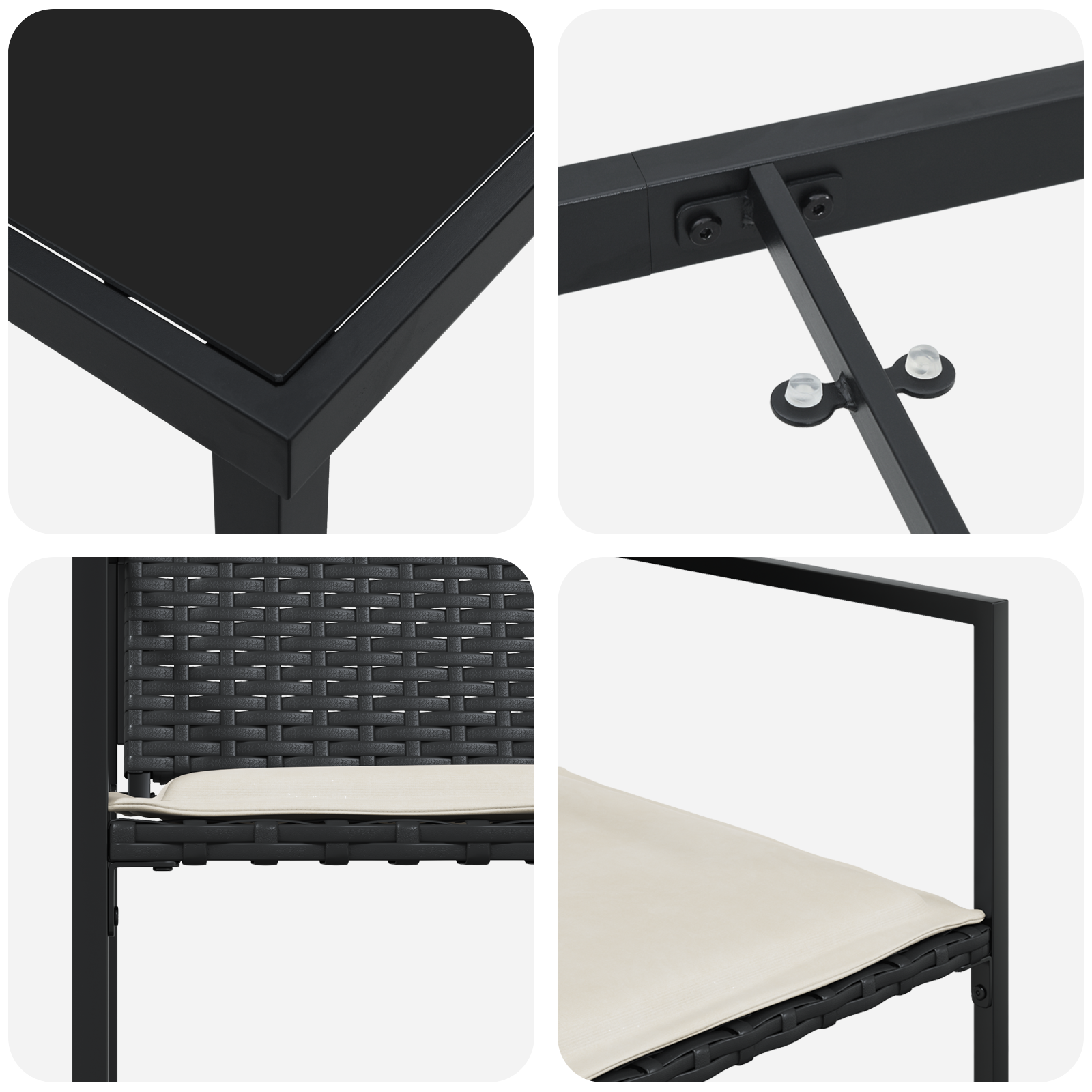 Set de mese de grădină cu 5 piese și perne Negru Poliratan GartenMobel Dekor