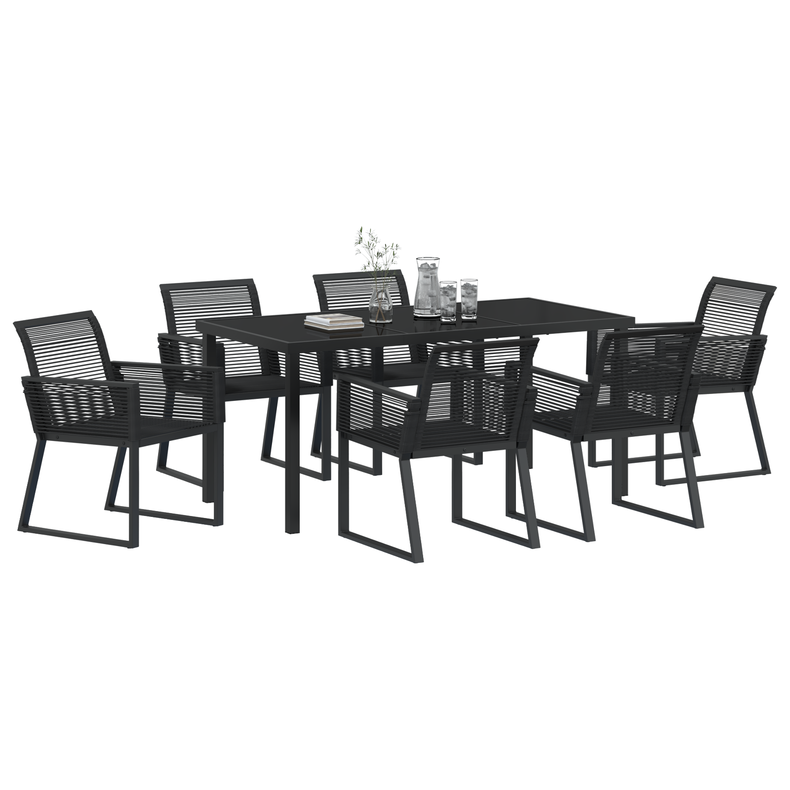 Set de mese de grădină cu 7 piese Negru Ratan Poli GartenMobel Dekor