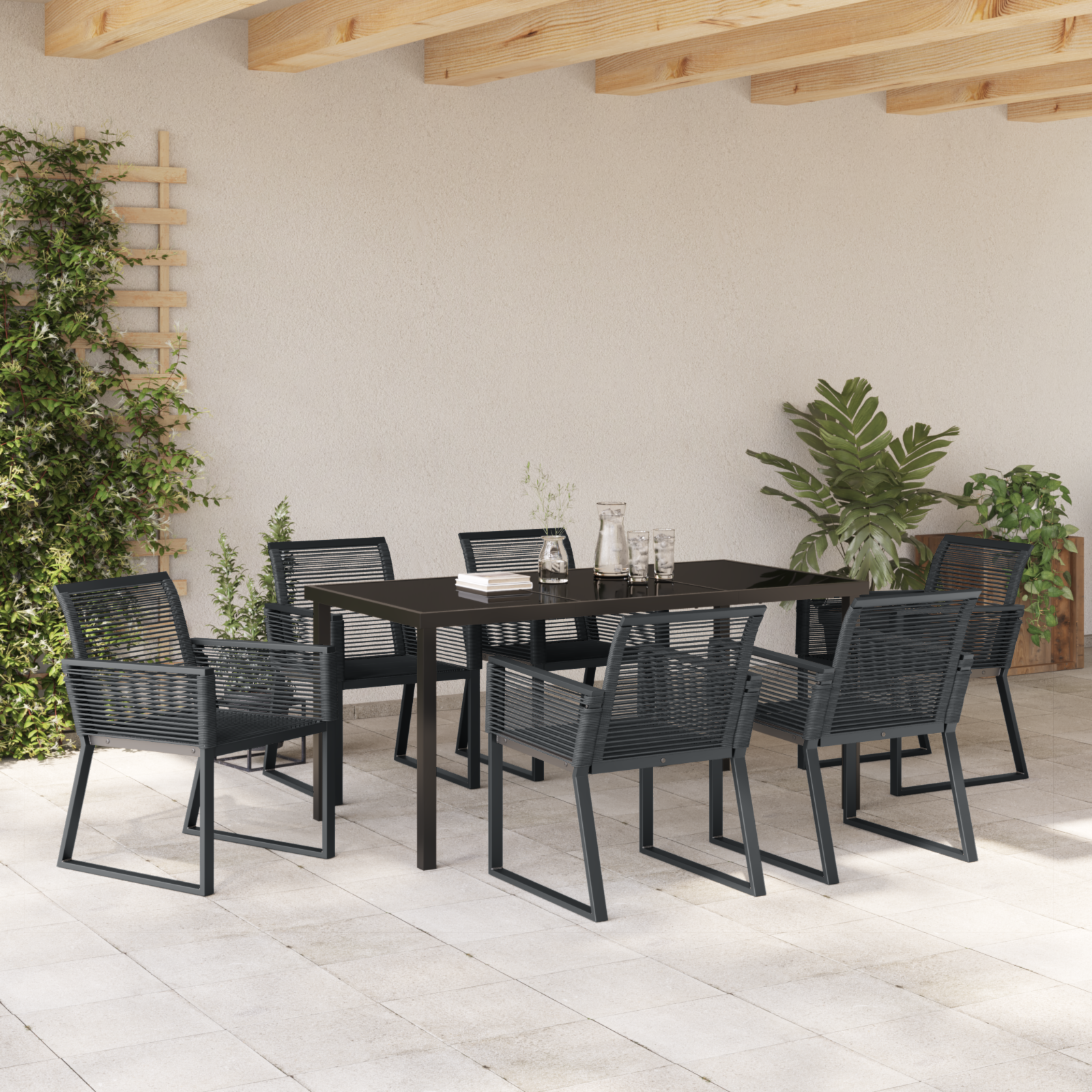 Set de mese de grădină cu 7 piese Negru Ratan Poli GartenMobel Dekor