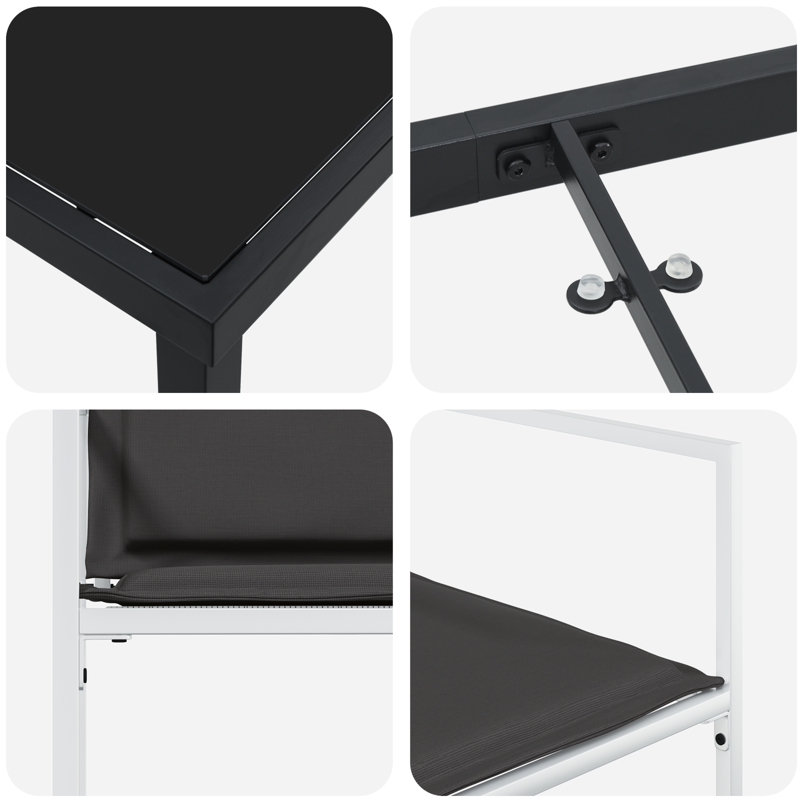 Set de mese pentru grădină cu 5 piese, perne albe din Textilene și oțel GartenMobel Dekor