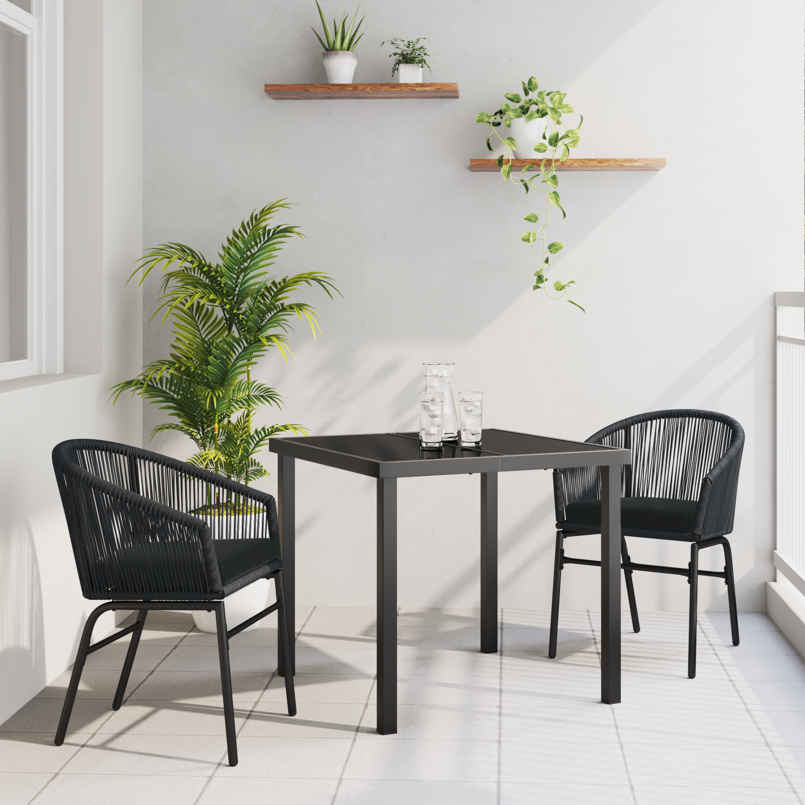 Set de sufragerie de grădină 3 piese Ratan PE Negru GartenMobel Dekor
