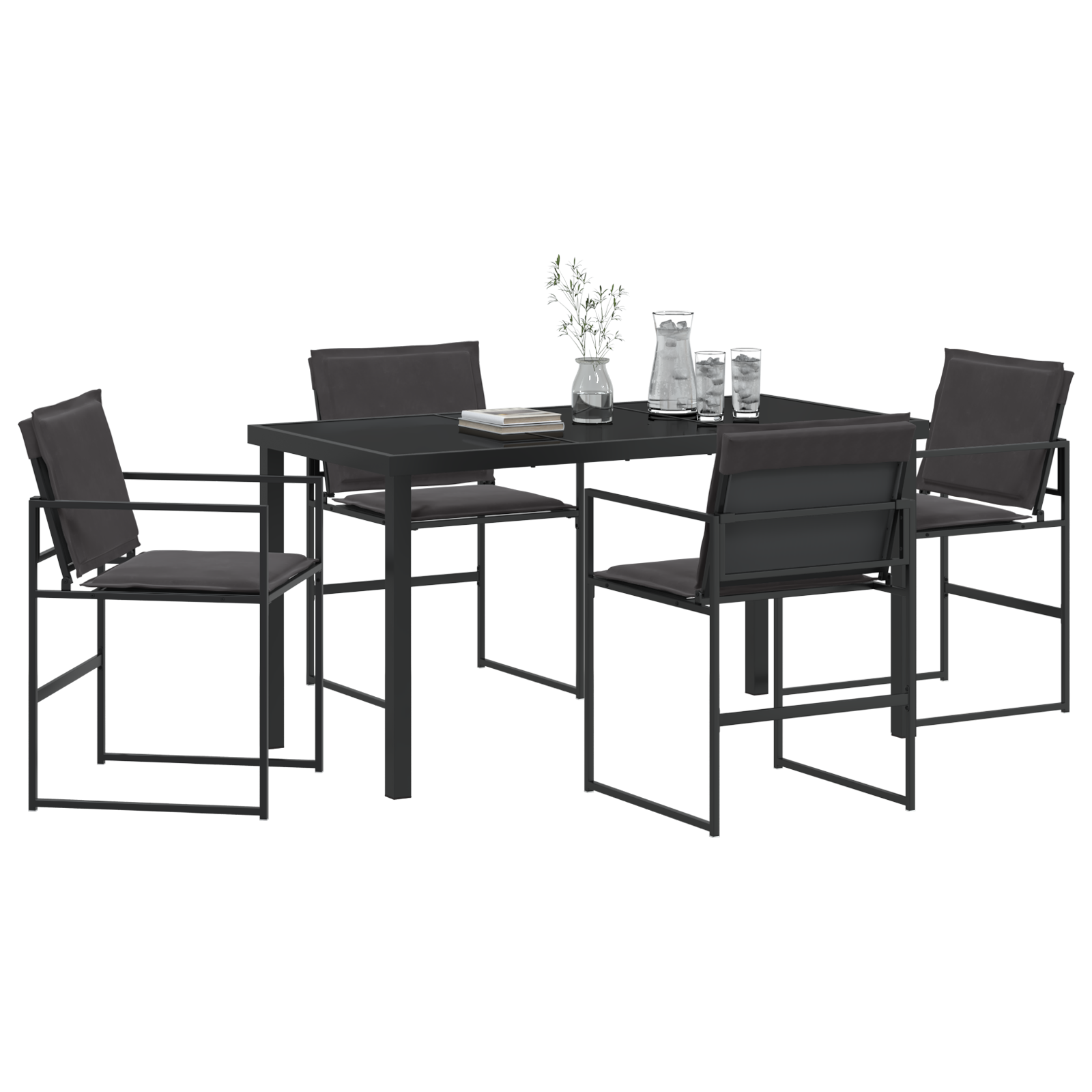Set dining grădină 5 piese cu perne Negru Textilene și Oțel GartenMobel Dekor