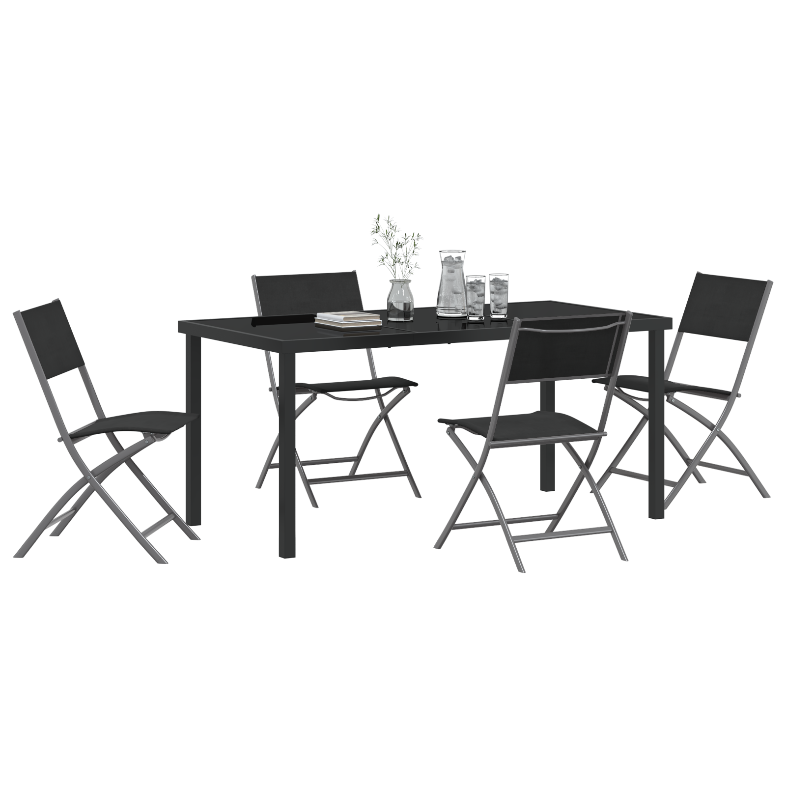 Set de 5 Piese pentru Dining în Grădină Negru Textilenă și Oțel GartenMobel Dekor