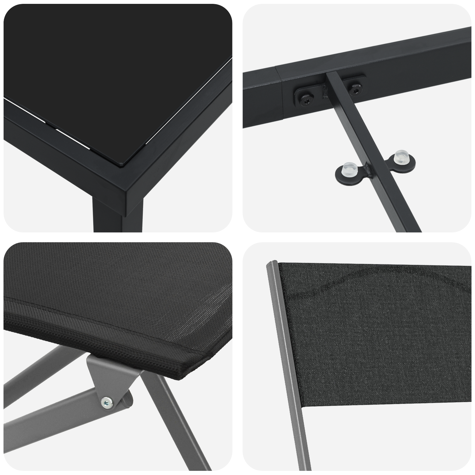 Set de 5 Piese pentru Dining în Grădină Negru Textilenă și Oțel GartenMobel Dekor