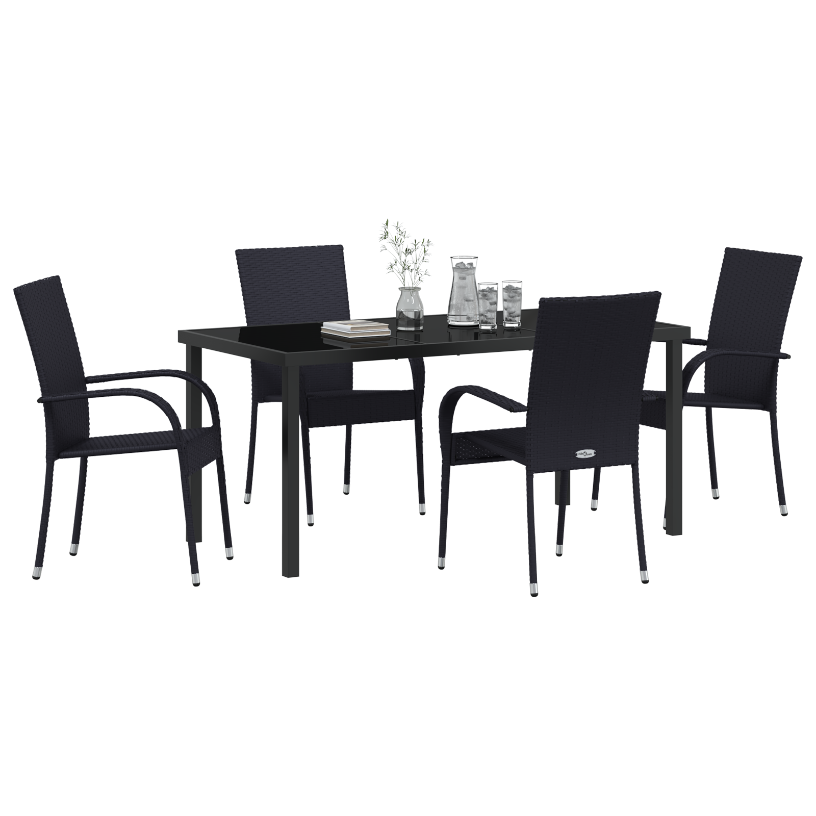 Set de Dining de Grădină 5 Piese Negru Poliratan GartenMobel Dekor