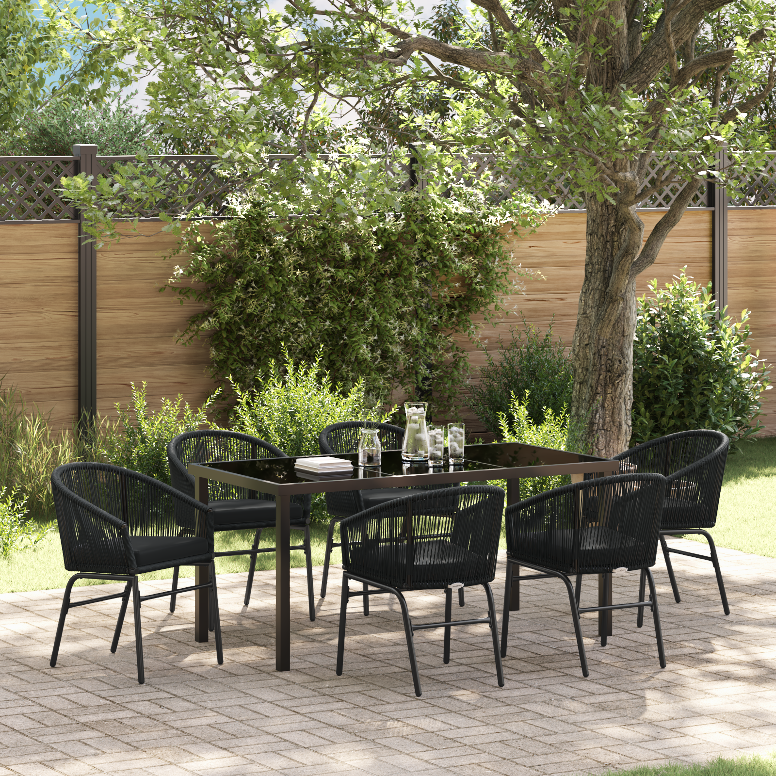 Set de Dining pentru Grădină 7 Piese Negru Poli Ratan GartenMobel Dekor