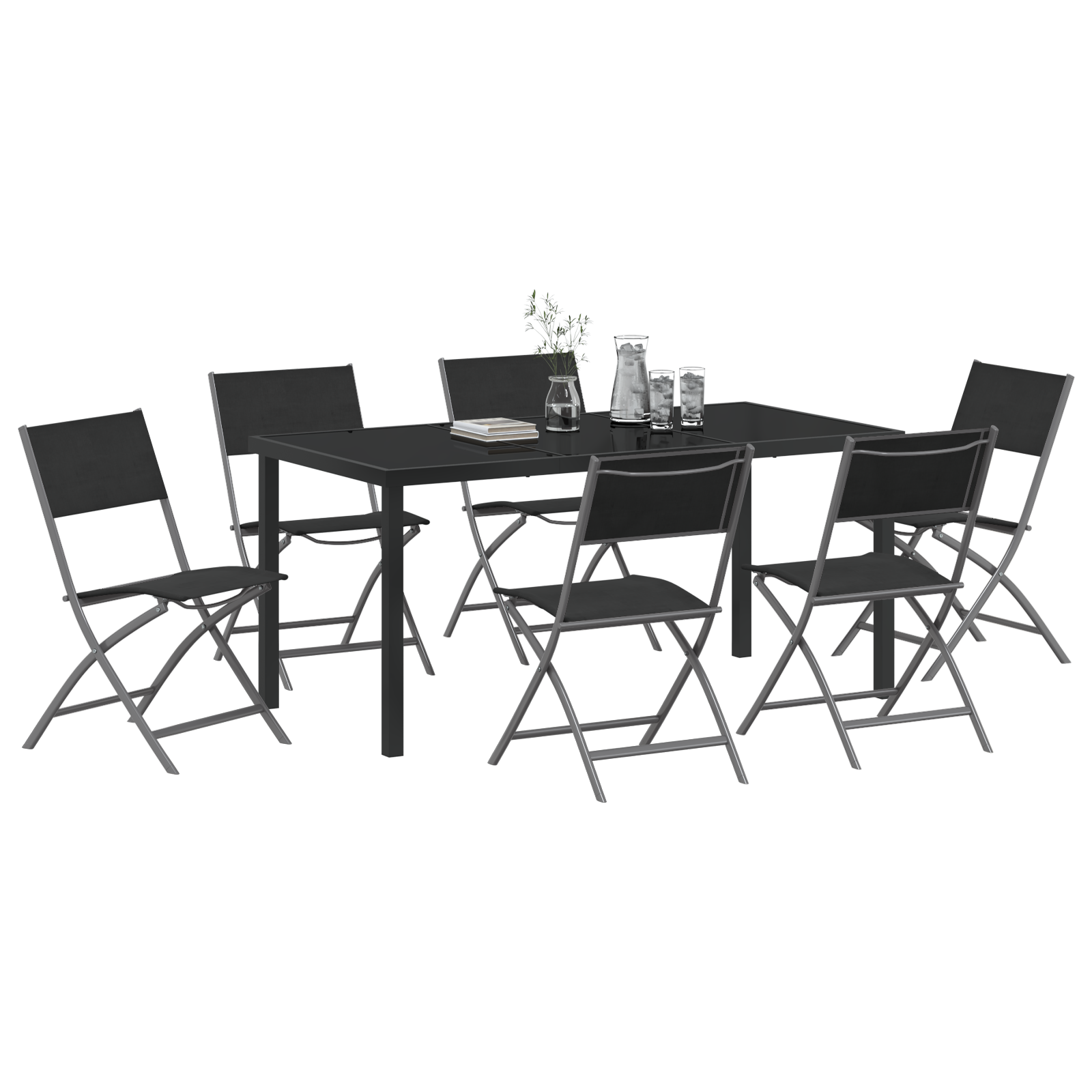 Set de Dining pentru Grădină 7 Piese Negru Textil și Oțel GartenMobel Dekor