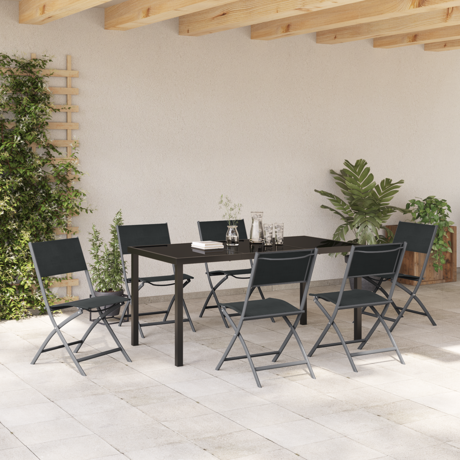 Set de Dining pentru Grădină 7 Piese Negru Textil și Oțel GartenMobel Dekor