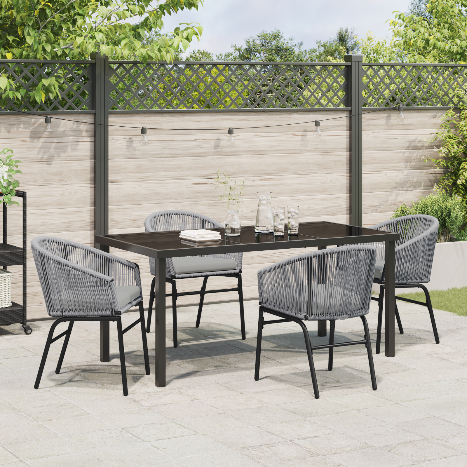 Set de Dining pentru Grădină de 5 Piese Gri Poliratan GartenMobel Dekor