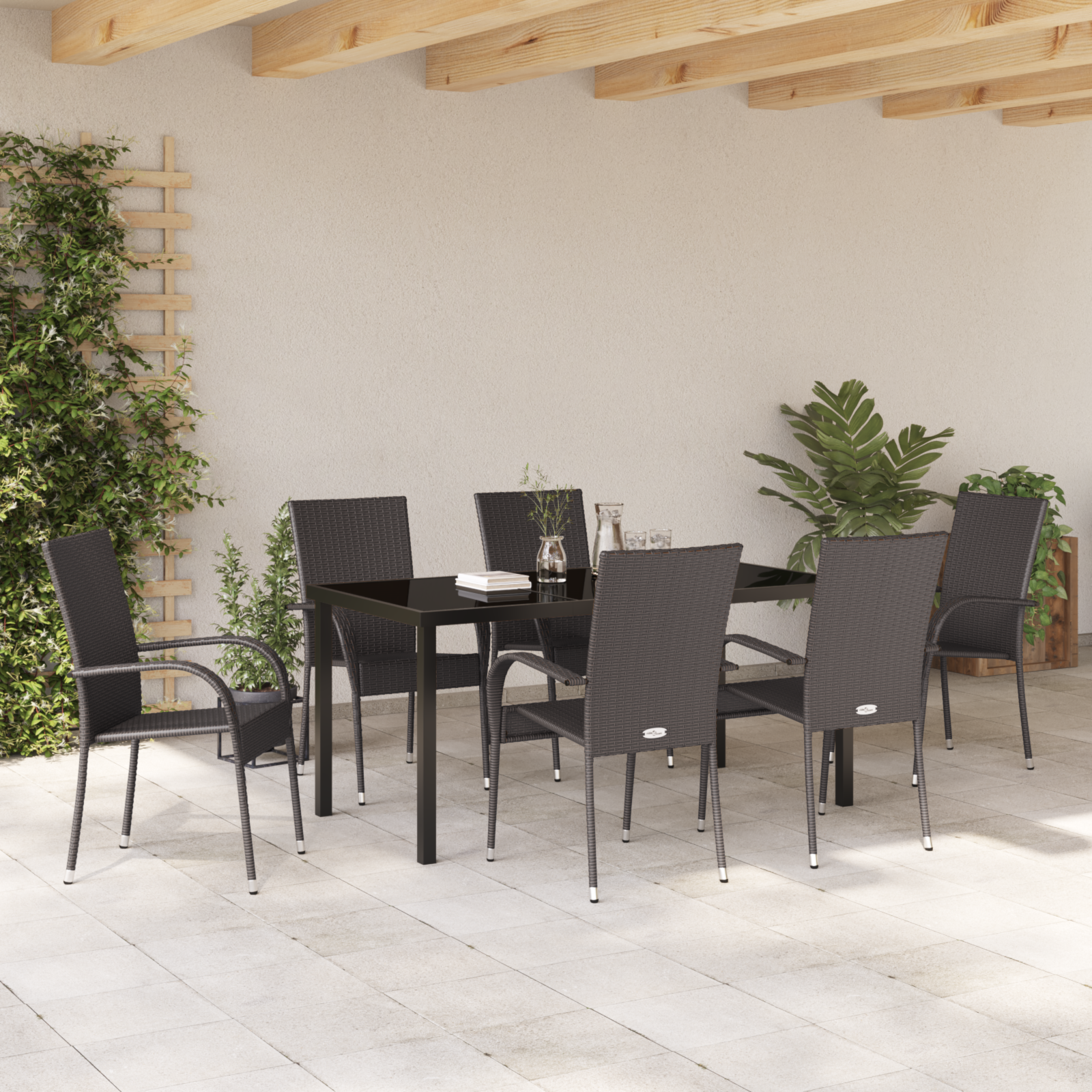 Set de Masă pentru Grădină 7 Piese Maro Ratan PE GartenMobel Dekor