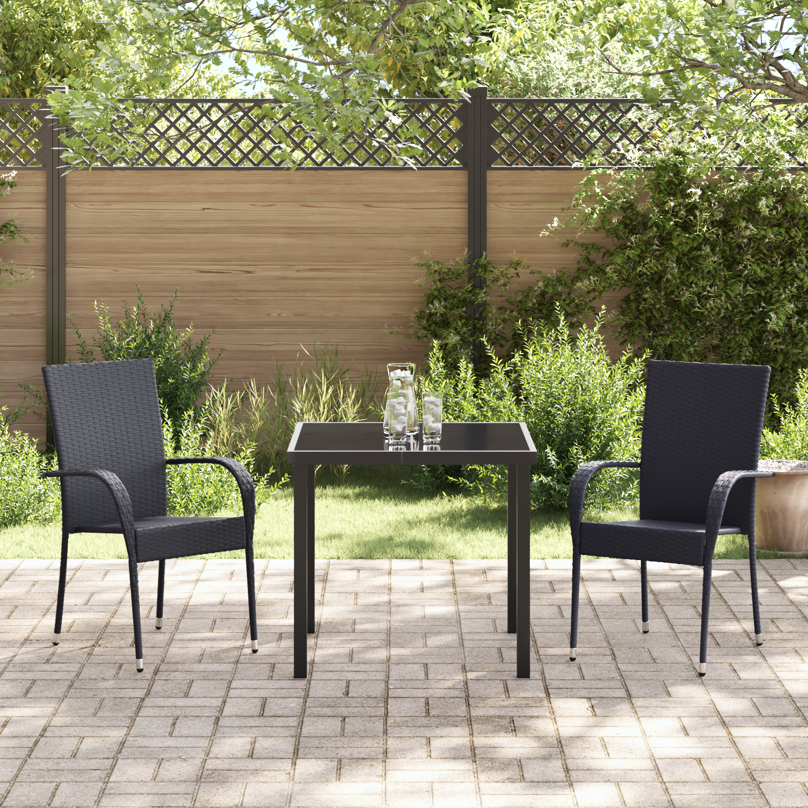 Set de Masă pentru Grădină din 3 Piese Negru Poliratan GartenMobel Dekor