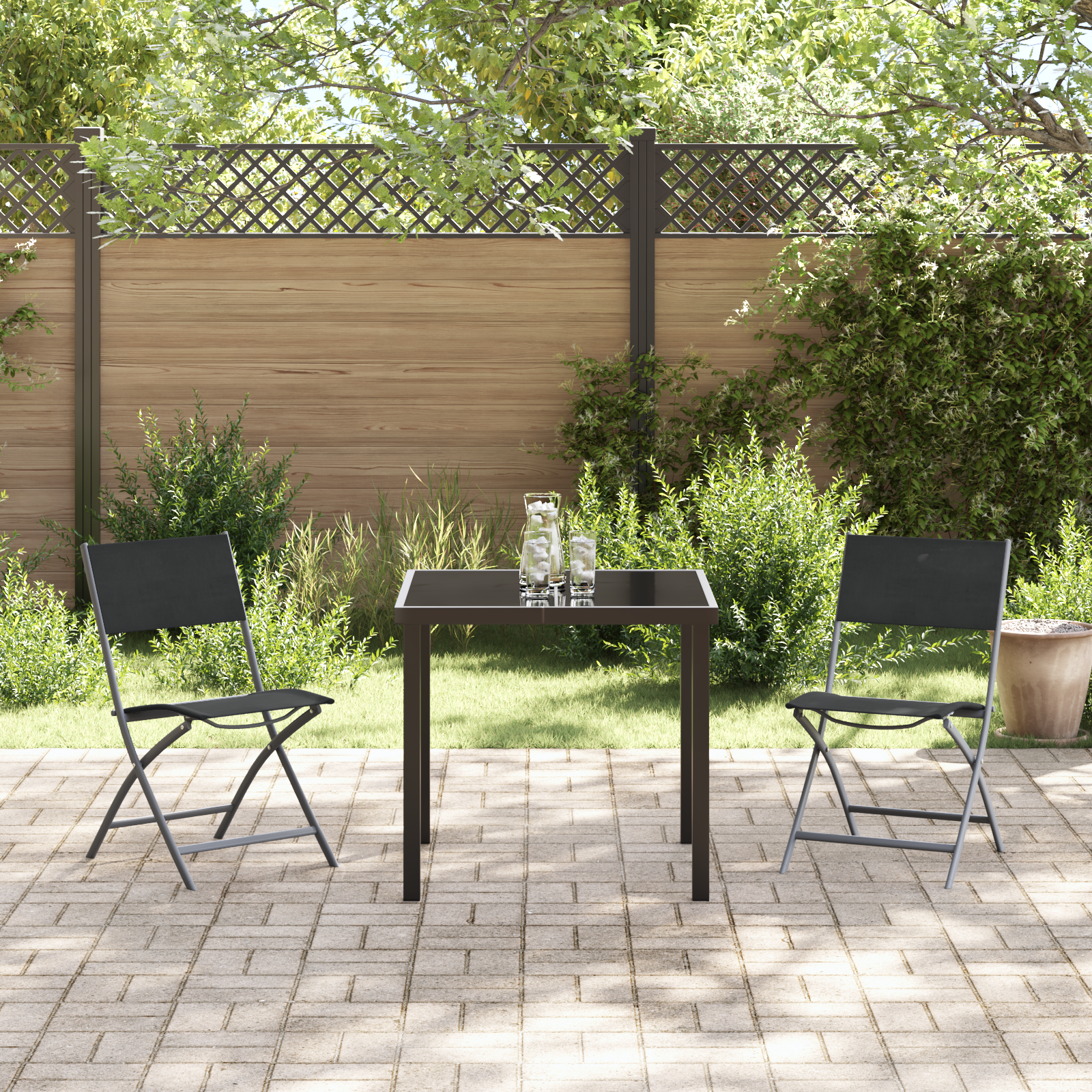 Set de dining de grădină 3 piese Negru Textilenă și Oțel GartenMobel Dekor