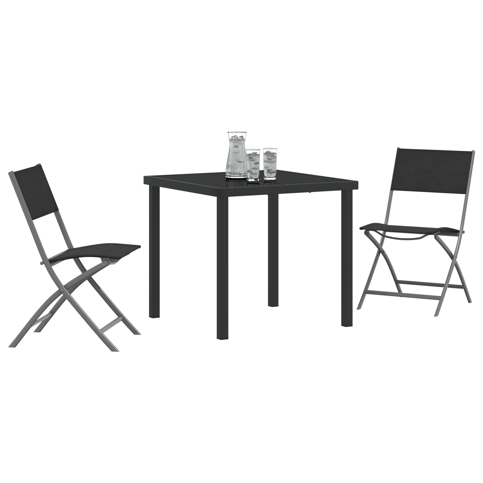Set de dining de grădină 3 piese Negru Textilenă și Oțel GartenMobel Dekor