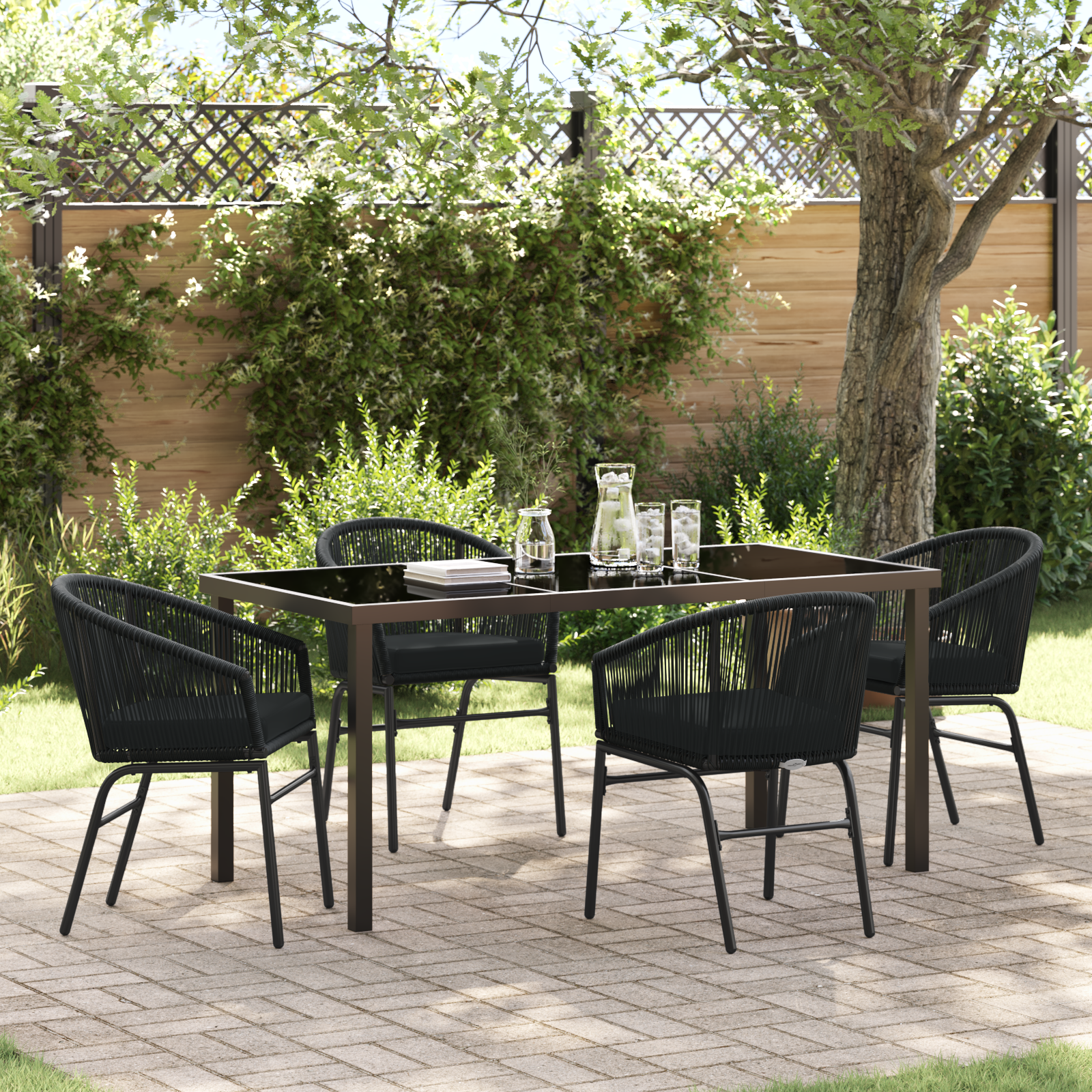 Set de dining de grădină 5 piese Negru Ratan Poli GartenMobel Dekor