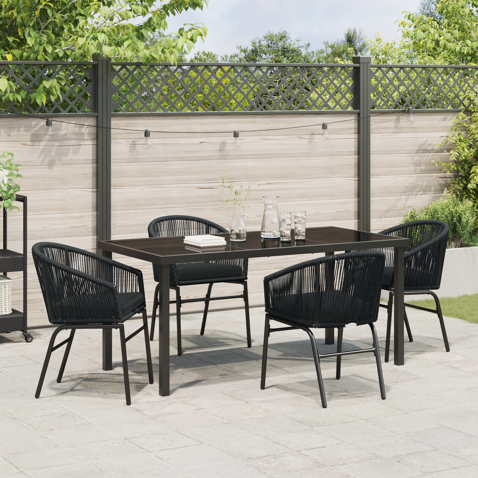Set de dining de grădină 5 piese Negru Ratan Poli GartenMobel Dekor