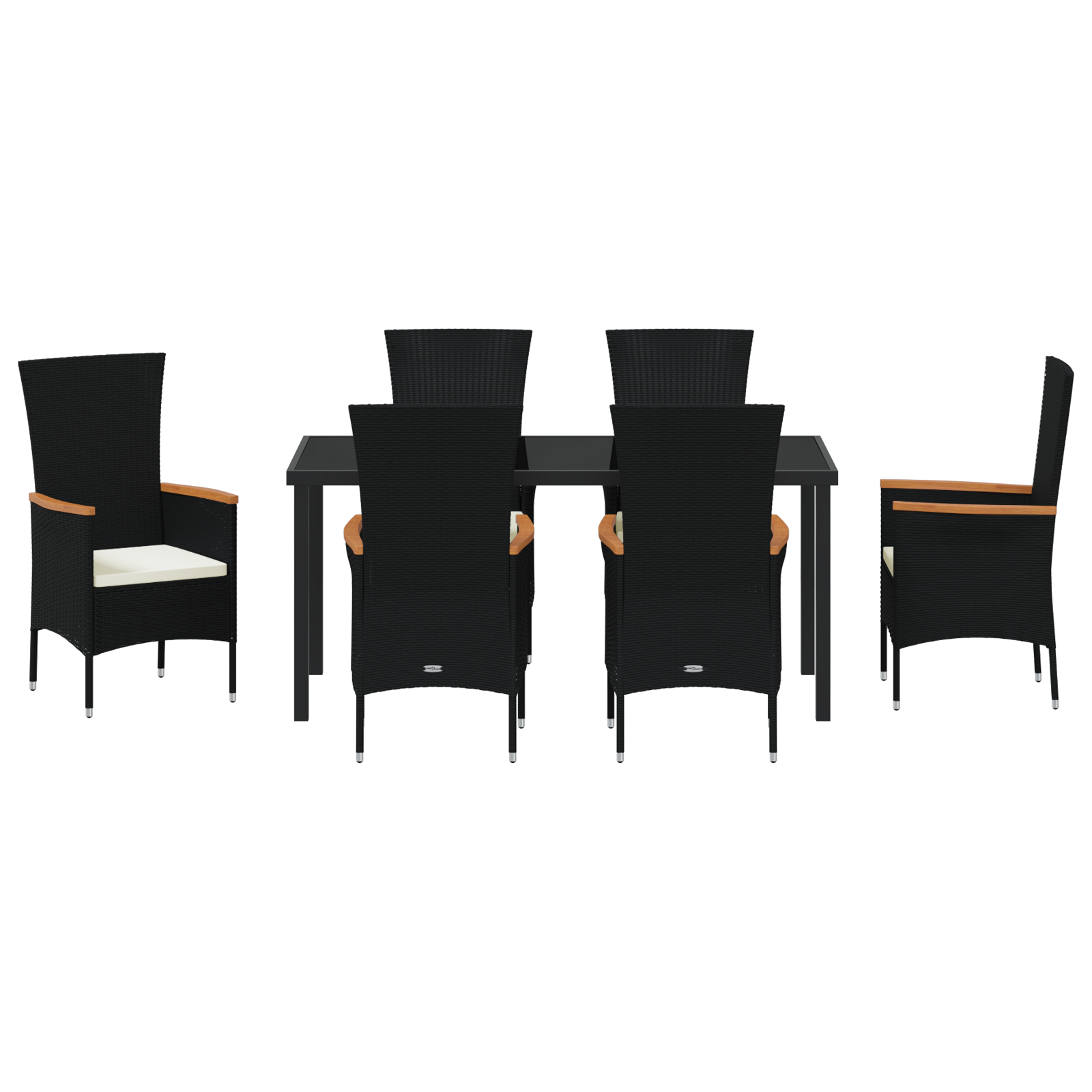 Set de Masă pentru Grădină cu 7 Piese și Perne Ratan Poliat Negru GartenMobel Dekor