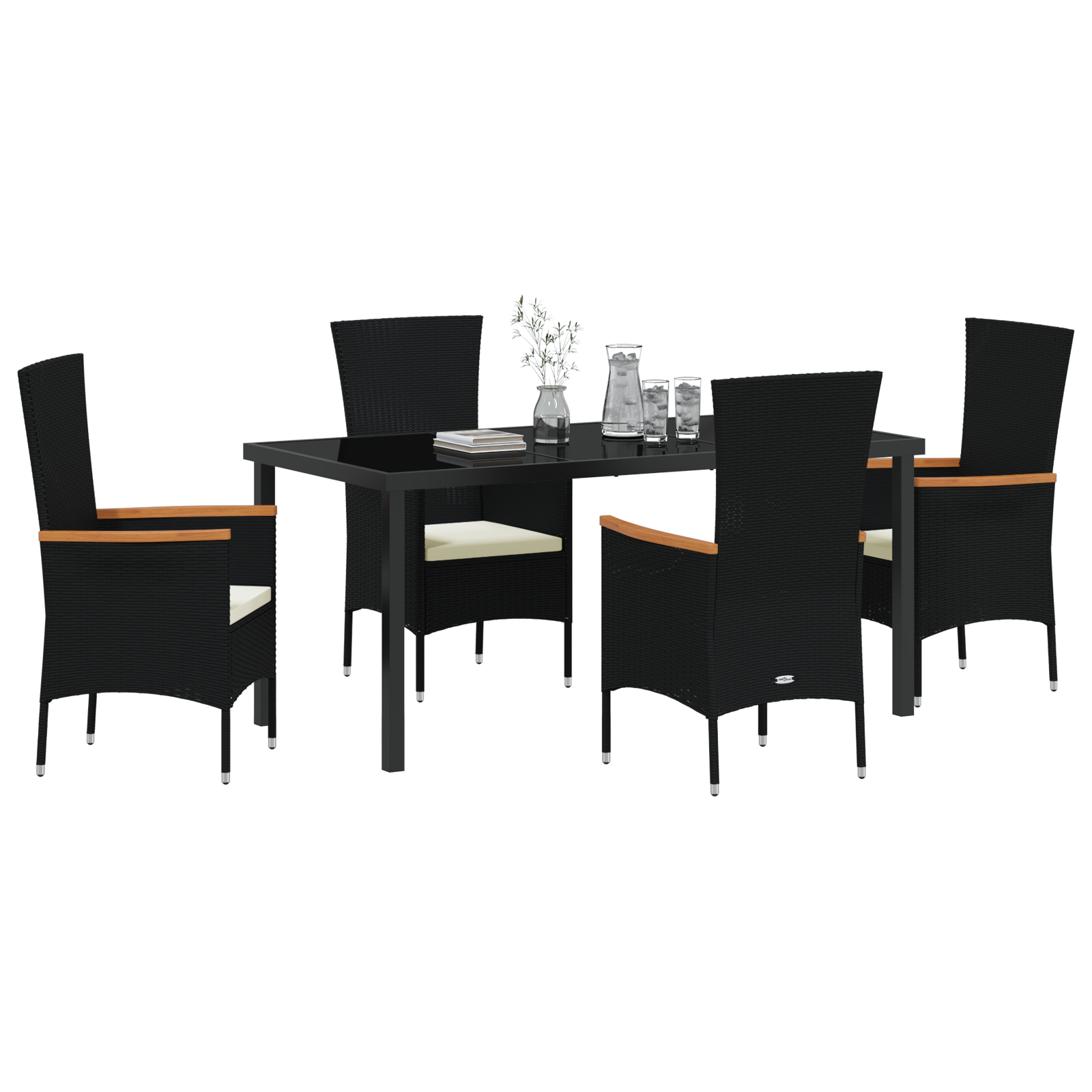 Set de dining de grădină 5 piese cu perne Rattan poliratan negru GartenMobel Dekor