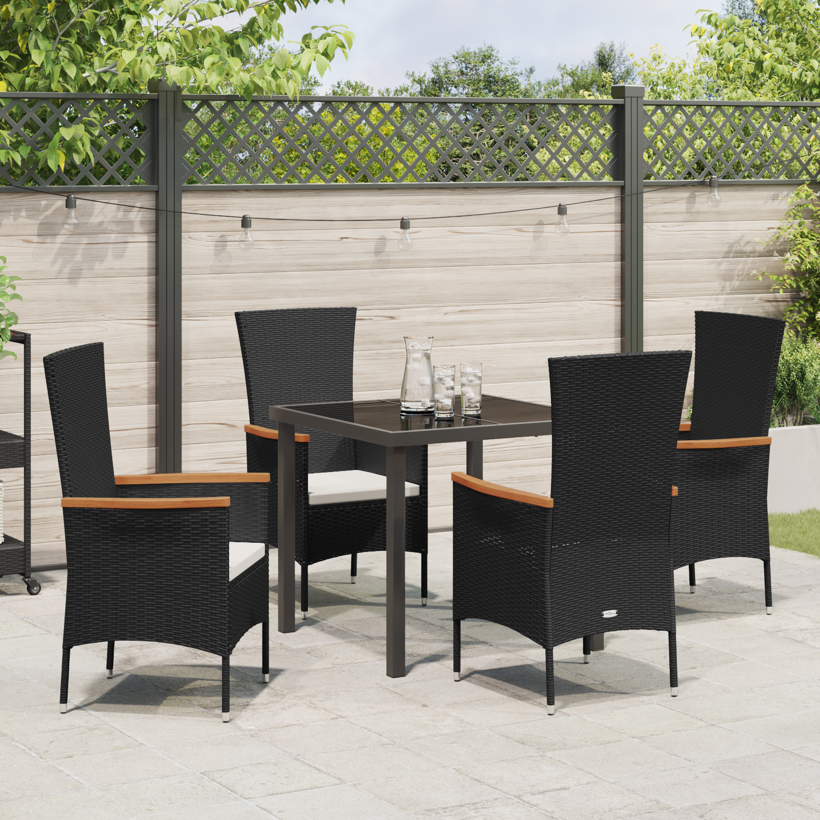 Set de dining pentru grădină cu perne Negru Rattan Poly GartenMobel Dekor