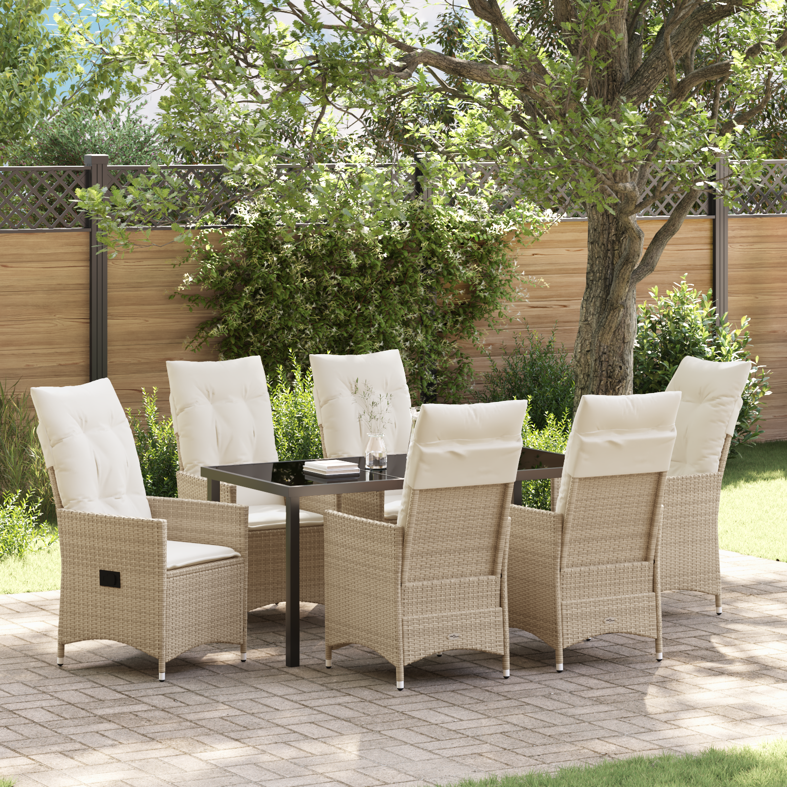 Set Dining Grădină cu Perne, Bej Poliratan GartenMobel Dekor