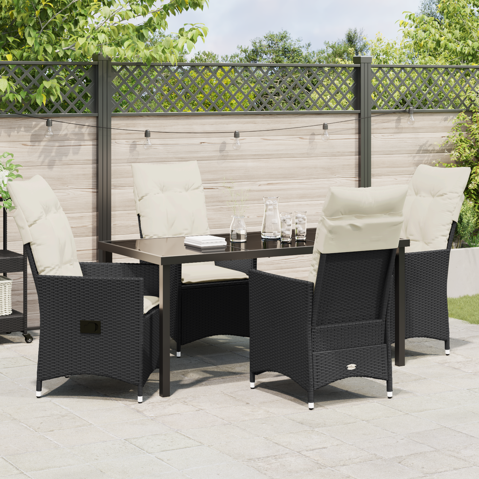 Set de Dining Grădină 5 Piese cu Perne Negru Ratan Poli GartenMobel Dekor