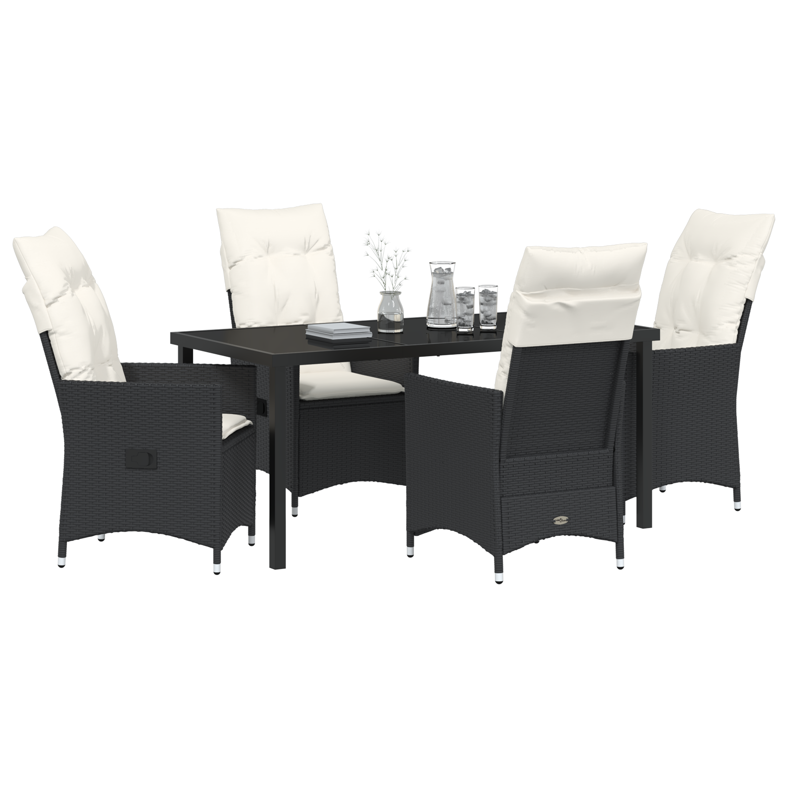 Set de Dining Grădină 5 Piese cu Perne Negru Ratan Poli GartenMobel Dekor