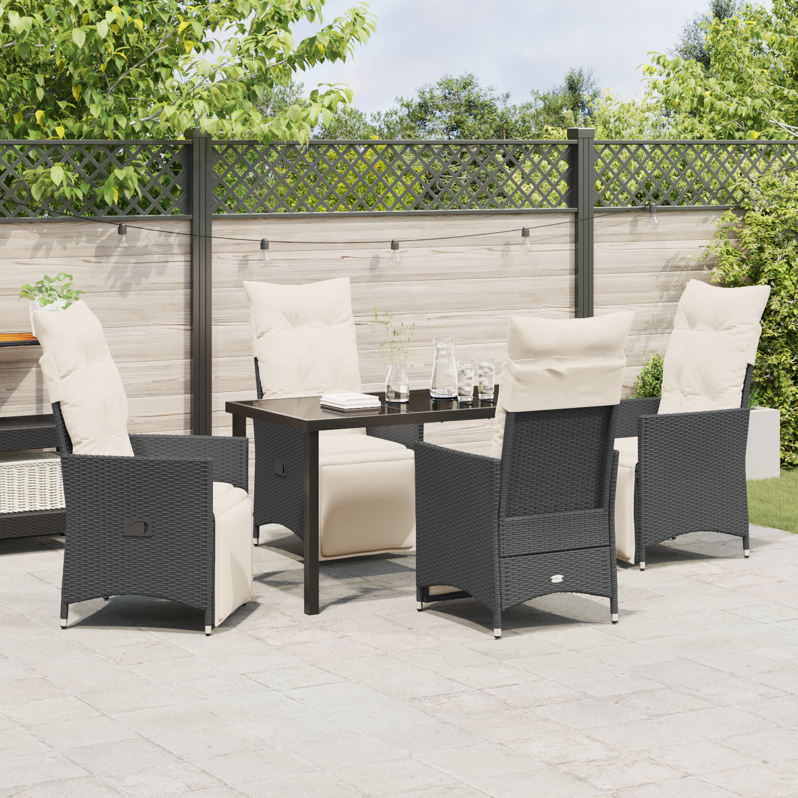Set de Masă pentru Grădină de 5 Piese cu Perne Negru Poliratan GartenMobel Dekor
