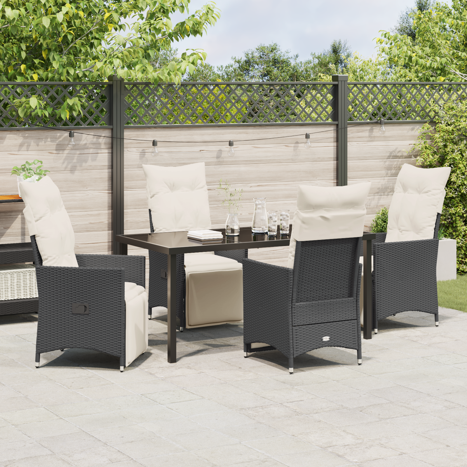Set de dining de grădină cu 5 piese cu perne Poliratan Negru GartenMobel Dekor
