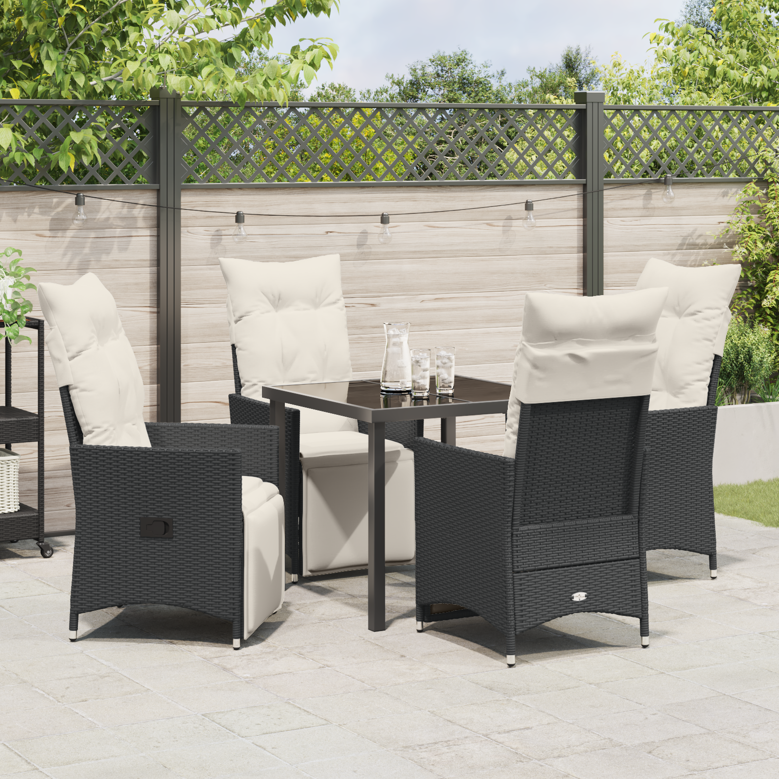 Set de dining pentru grădină 5 piese cu perne Negru Poliratan GartenMobel Dekor
