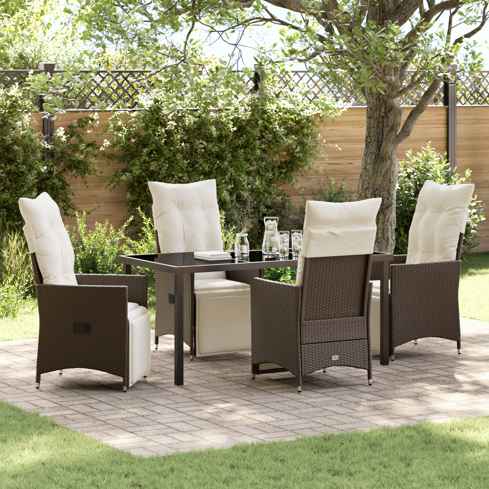 Set de dining pentru grădină de 5 piese cu perne maro din poliratan GartenMobel Dekor