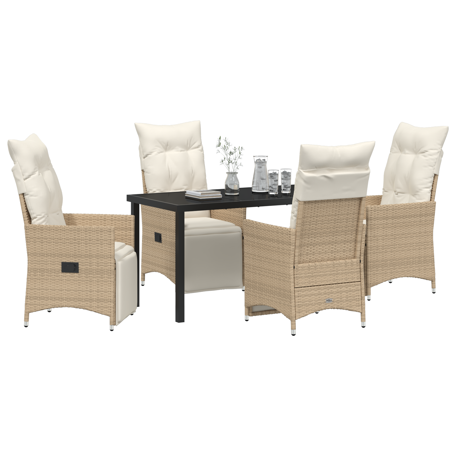 Set de Masă de Grădină cu 5 piese cu Pernă Bej Rattan Polimer GartenMobel Dekor