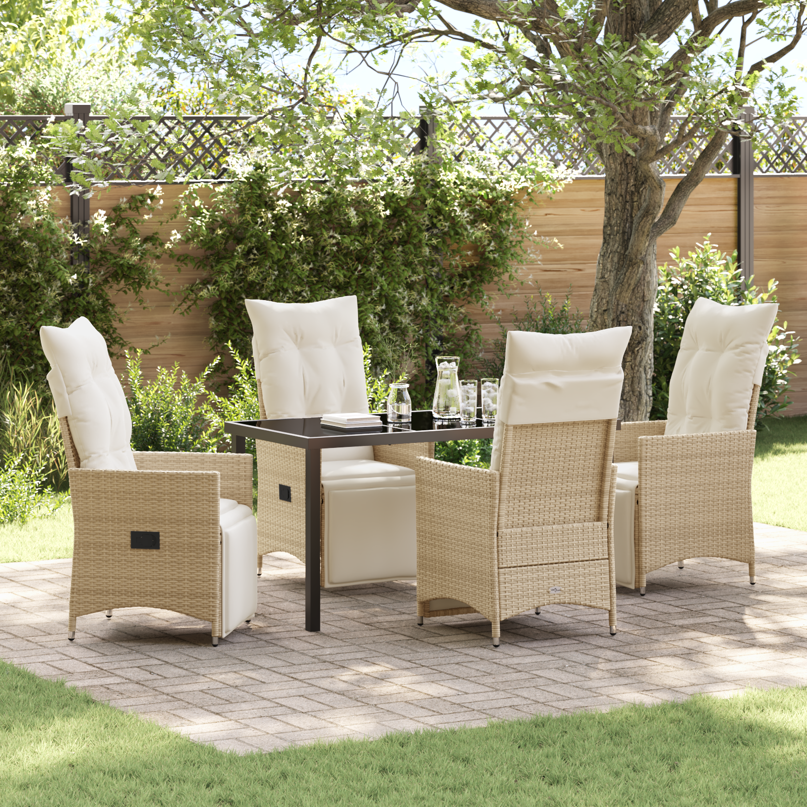 Set de Masă de Grădină cu 5 piese cu Pernă Bej Rattan Polimer GartenMobel Dekor