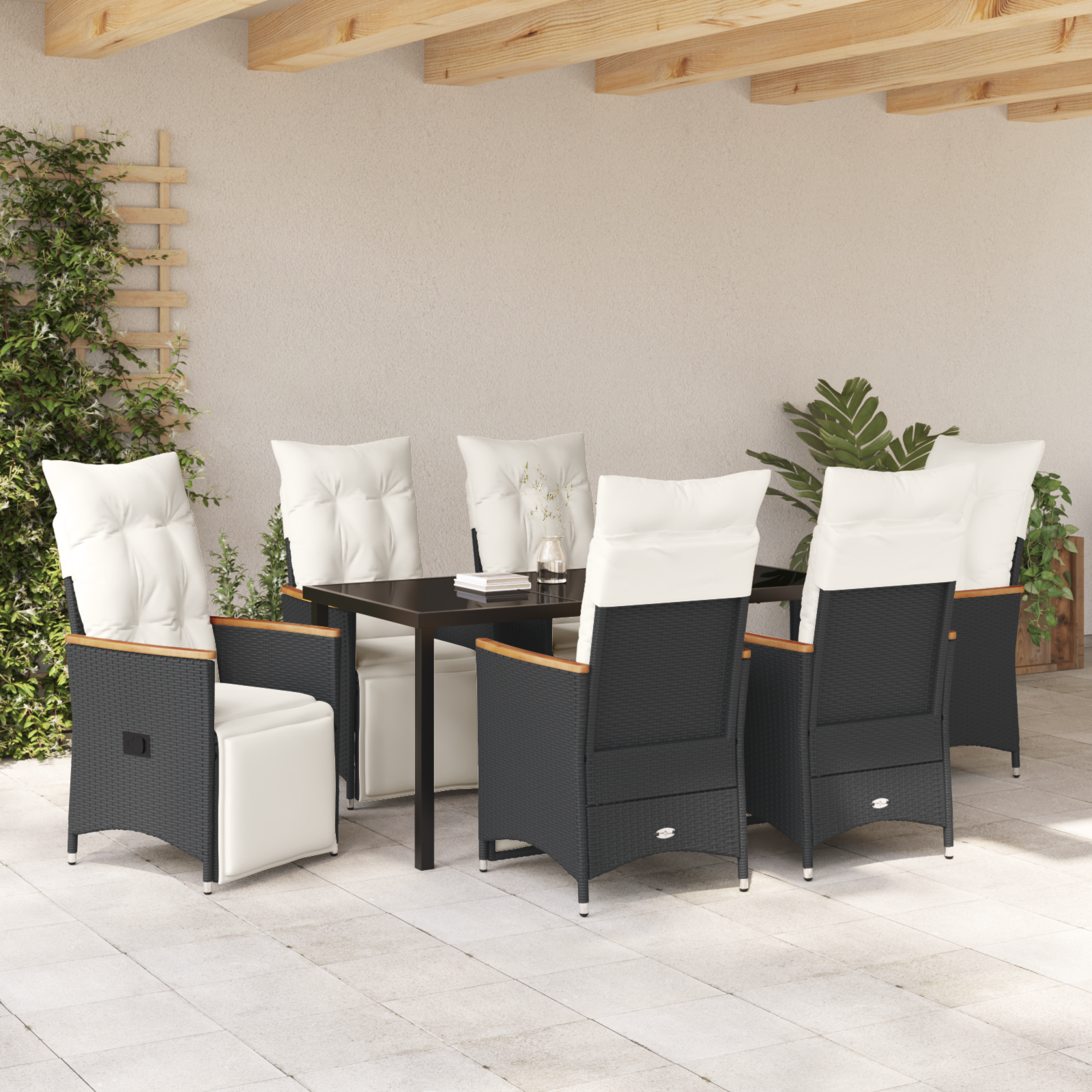 Set de Mobilier de Grădină cu Pernițe din 7 Piese Negru Ratan Polimeric GartenMobel Dekor