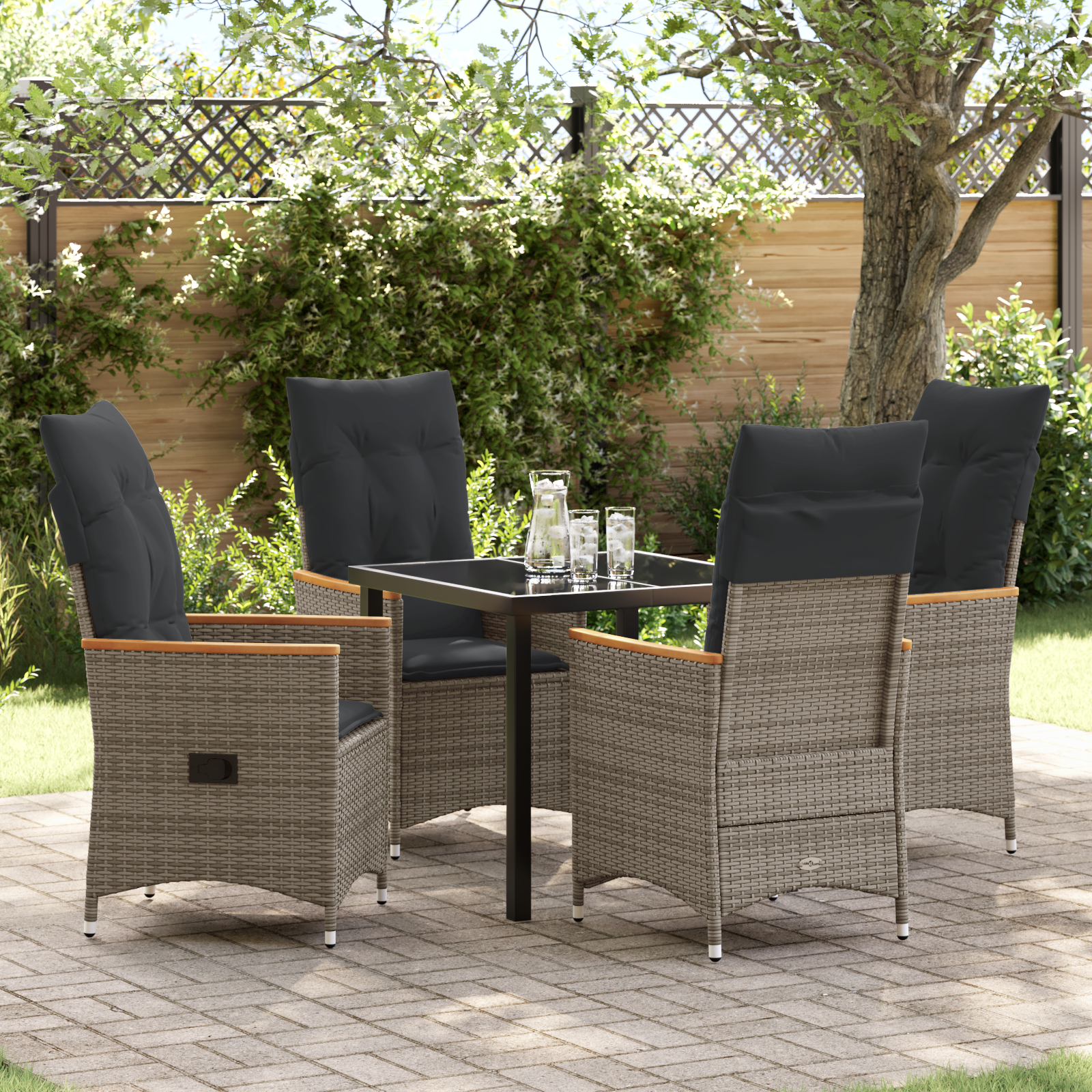 Set de dining de grădină cu 5 piese și perne gri din ratan poliester GartenMobel Dekor