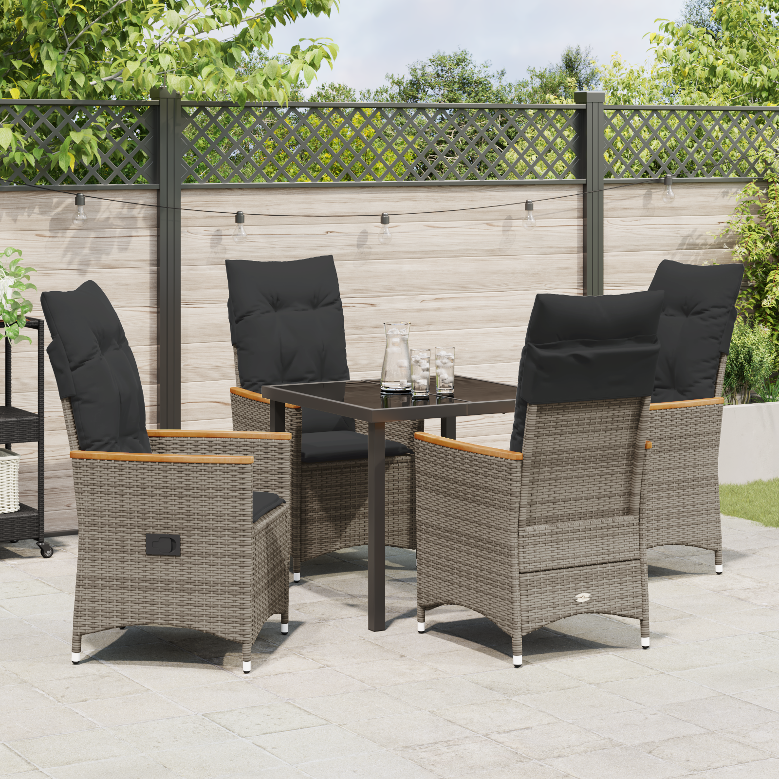 Set de dining de grădină cu 5 piese și perne gri din ratan poliester GartenMobel Dekor